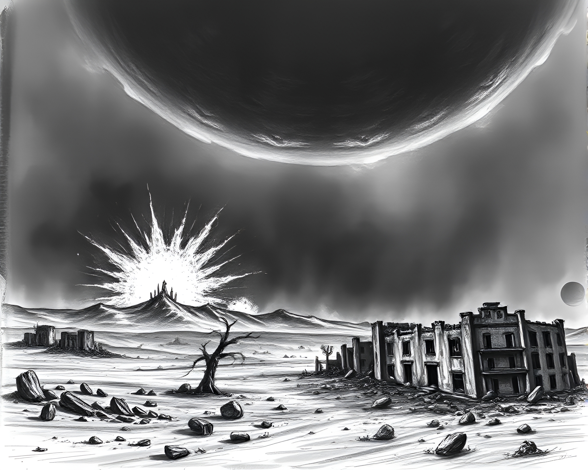 Desolate Dystopia: Sunset in a Ravaged World – free AI stock image