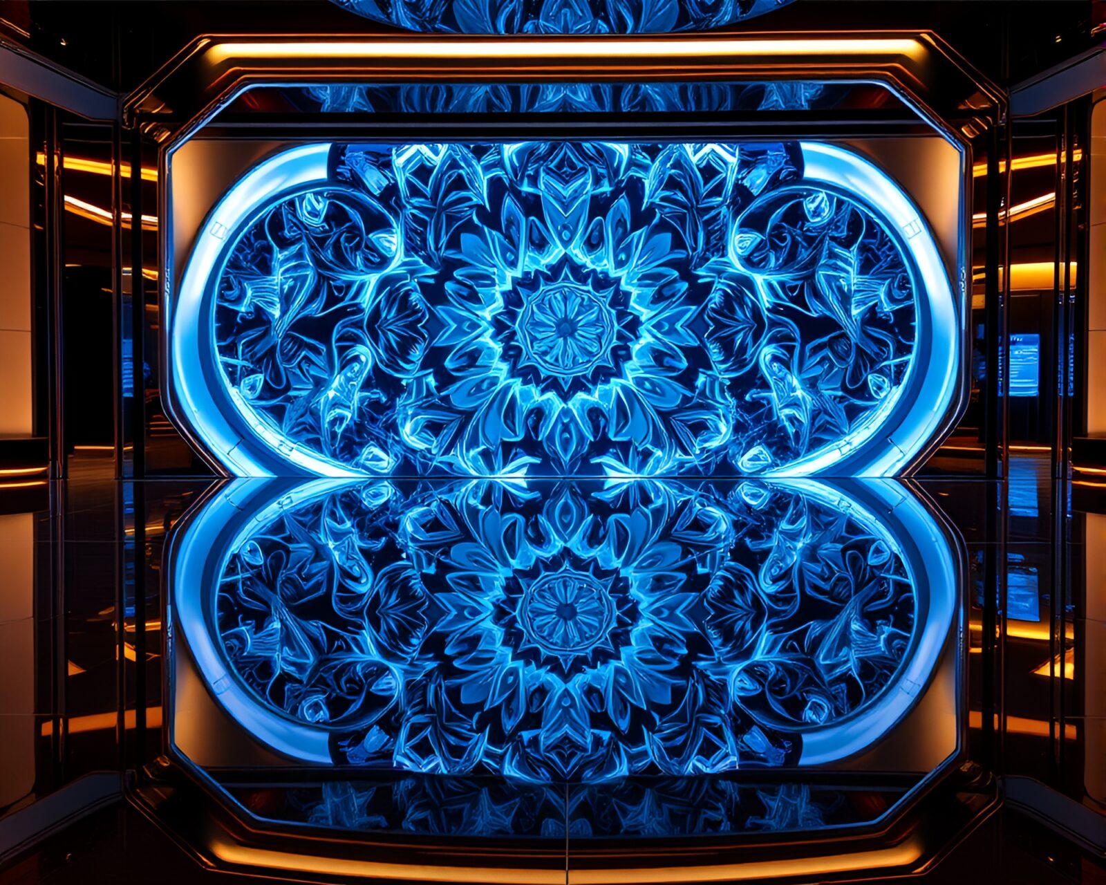 Intricate fractal patterns reflecting in stylish art deco decor