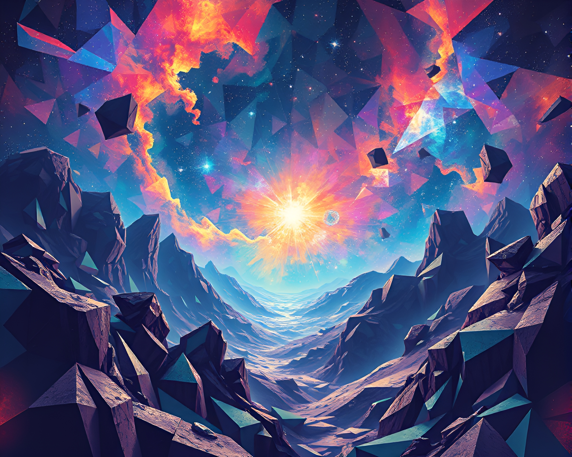 Cosmic Cubism: Vibrant Starfield Painting – free AI stock image
