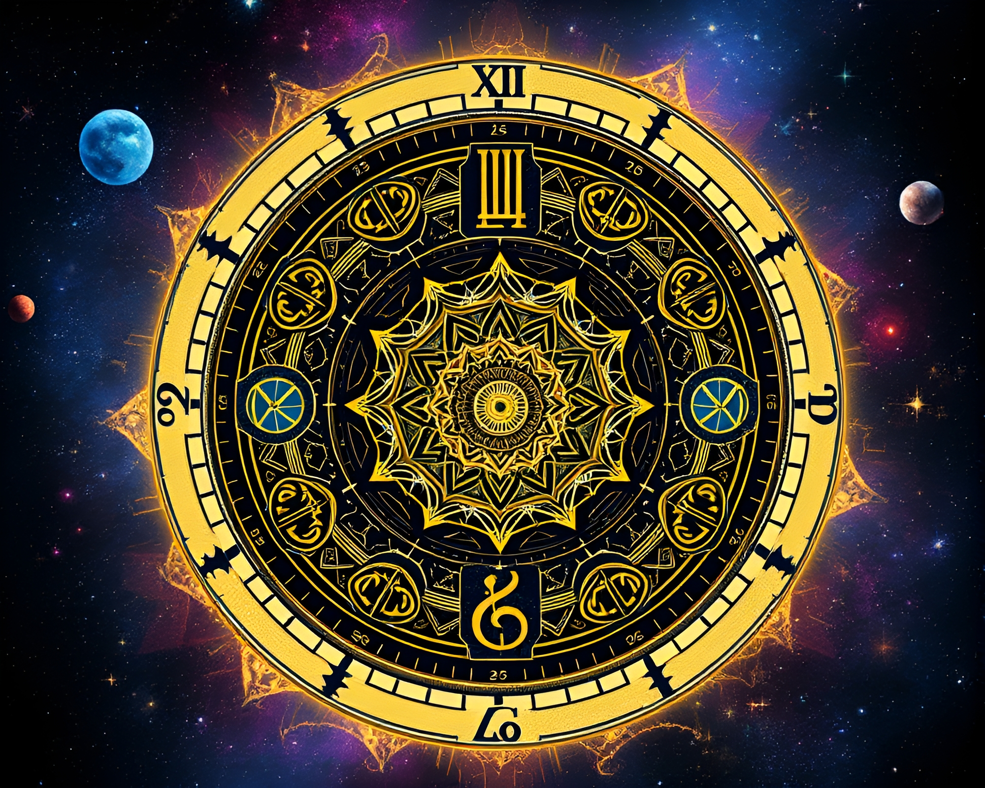 Celestial Cosmic Clock Floating in Space – free AI stock image
