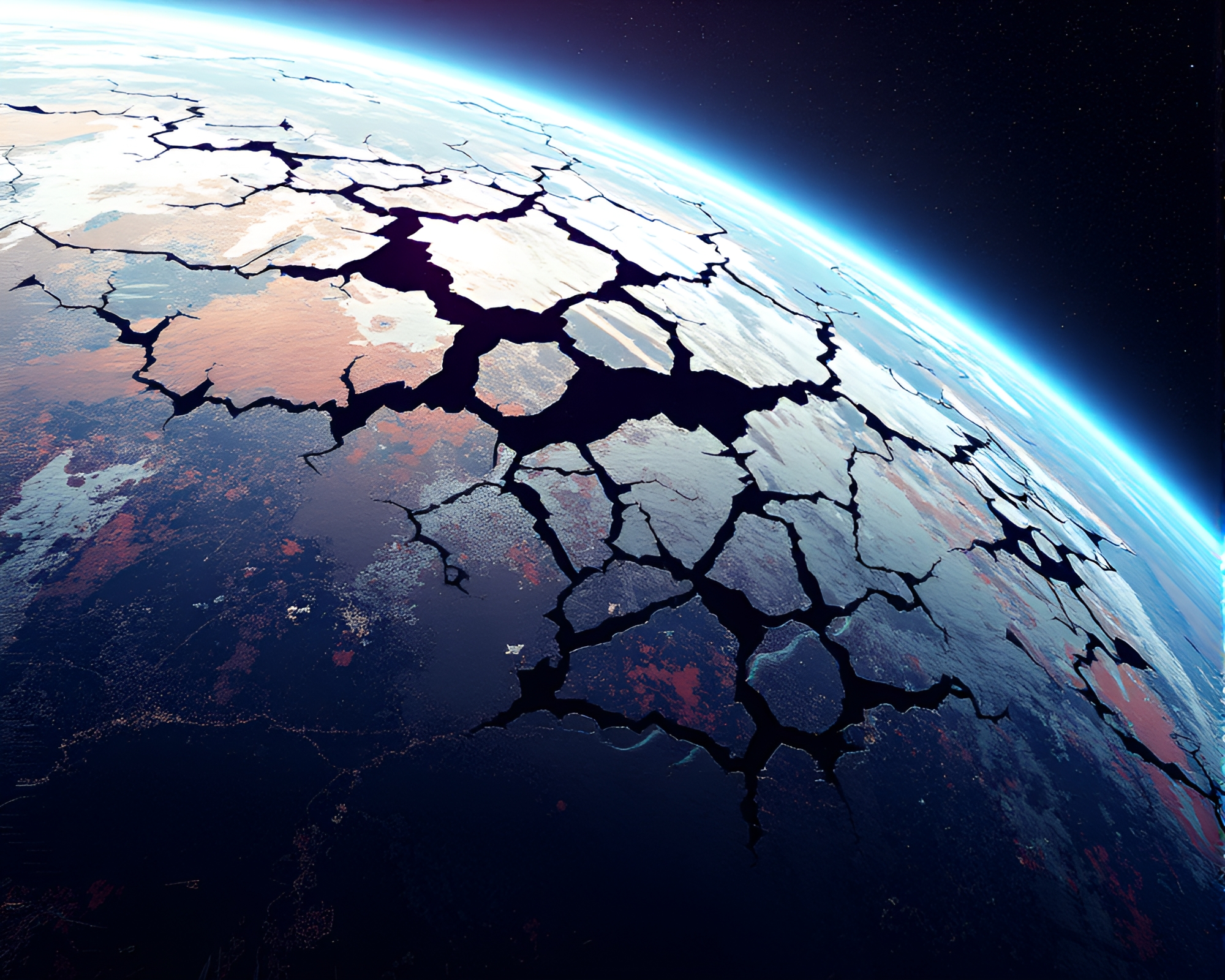 Intricate Shattered Planet Surface Glitch Art Display – free AI stock image