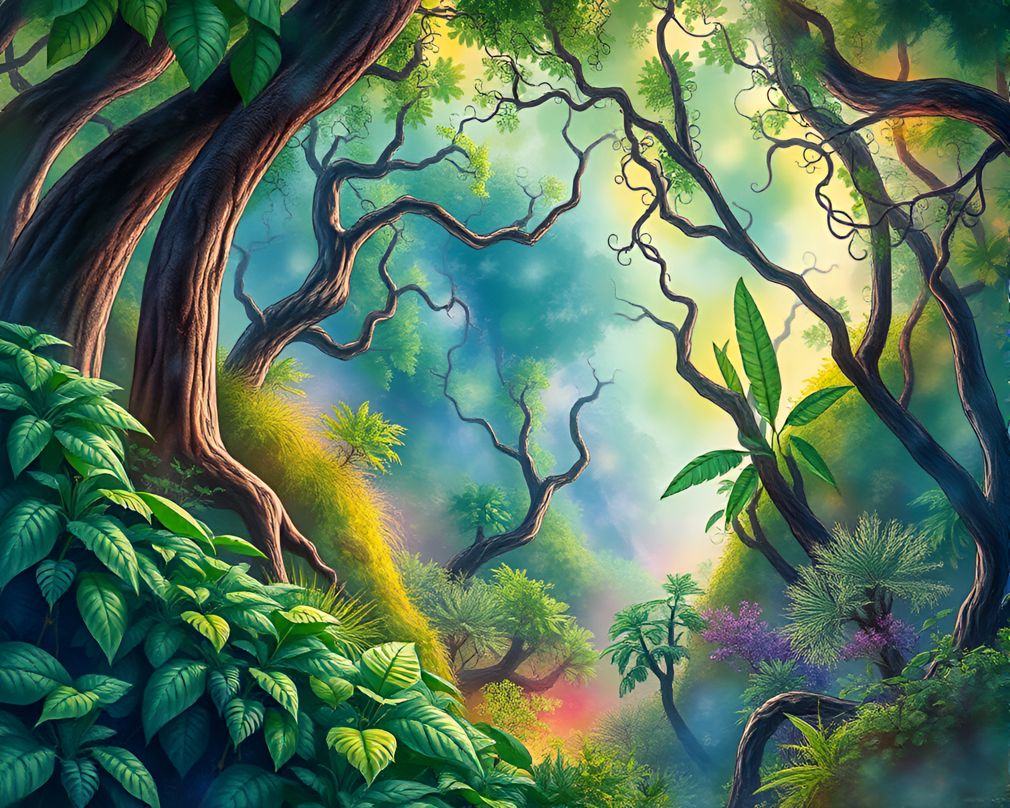 Enchanting Jungle Fractal Fusion in Watercolor Dream – free AI stock image