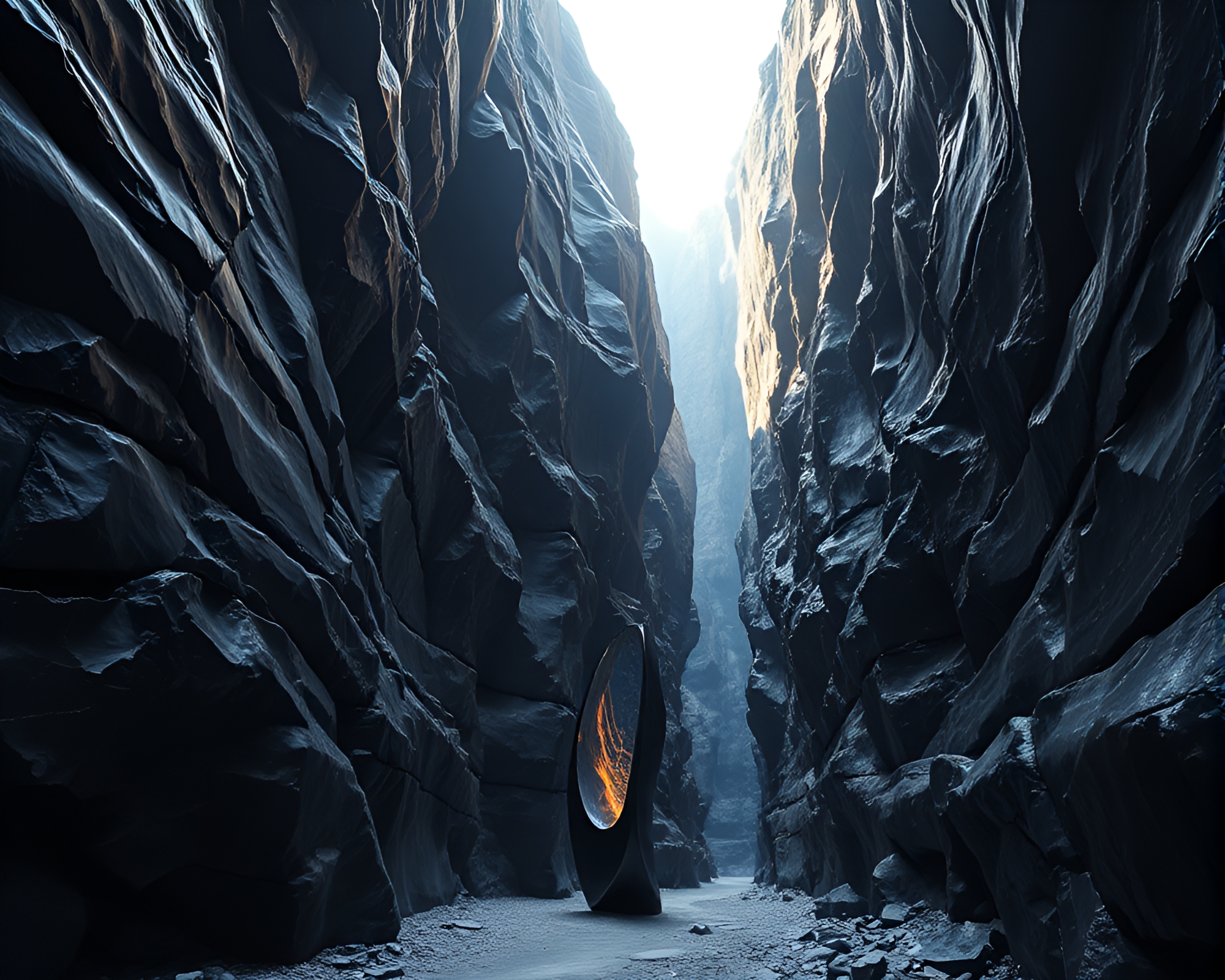 Surreal Art Installation in Obsidian Canyon – free AI stock image
