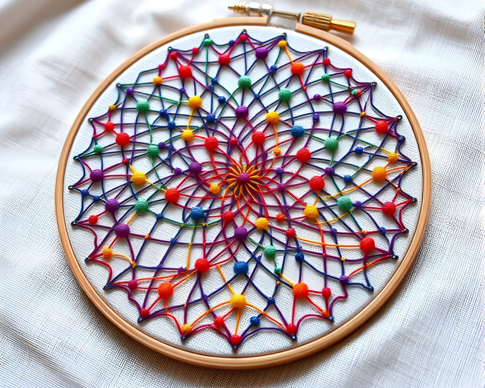 Detailed embroidery artwork inspired by quantum entanglement theory
