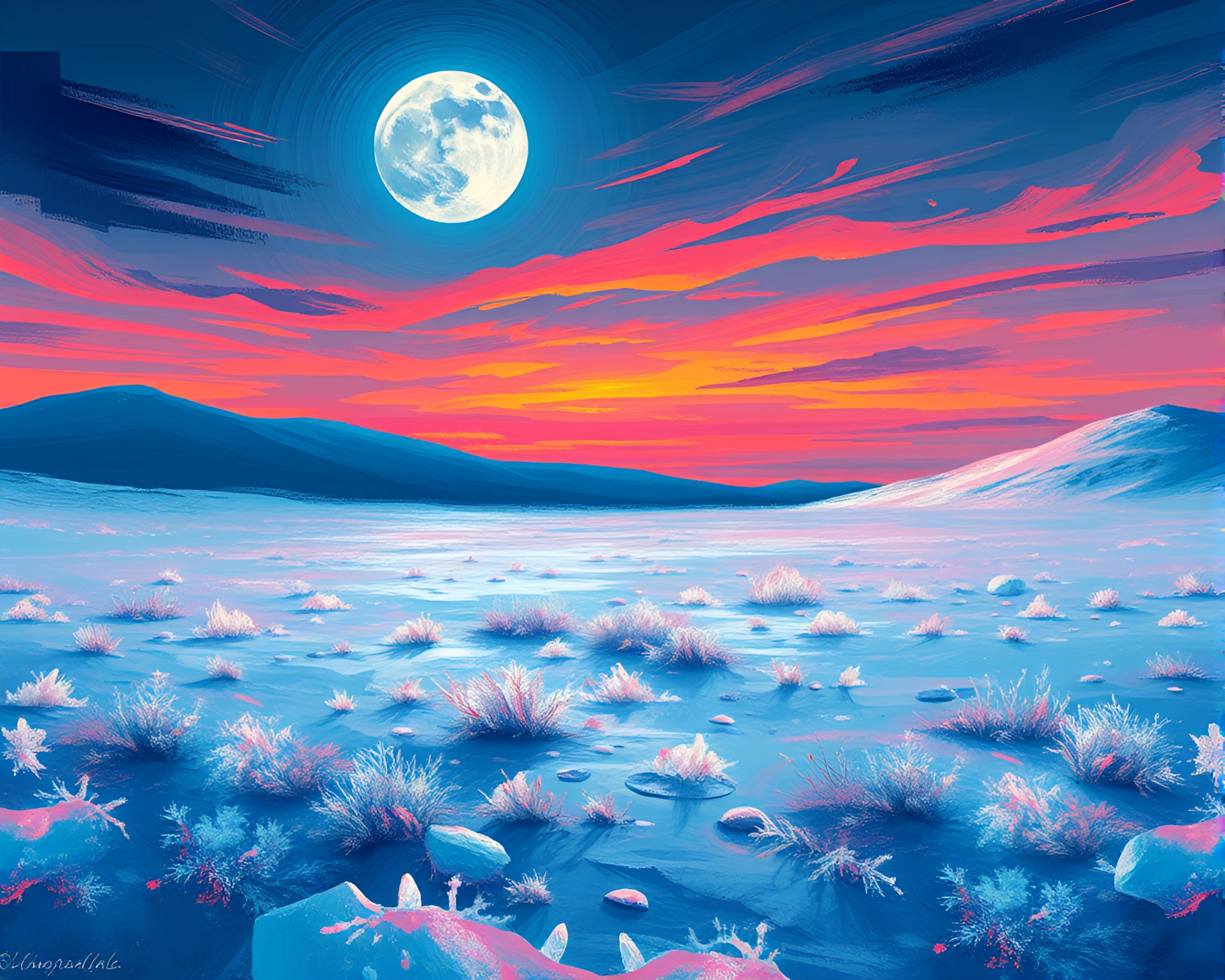 Moonlit Frosty Wonderland in Cubist Splendor – free AI stock image