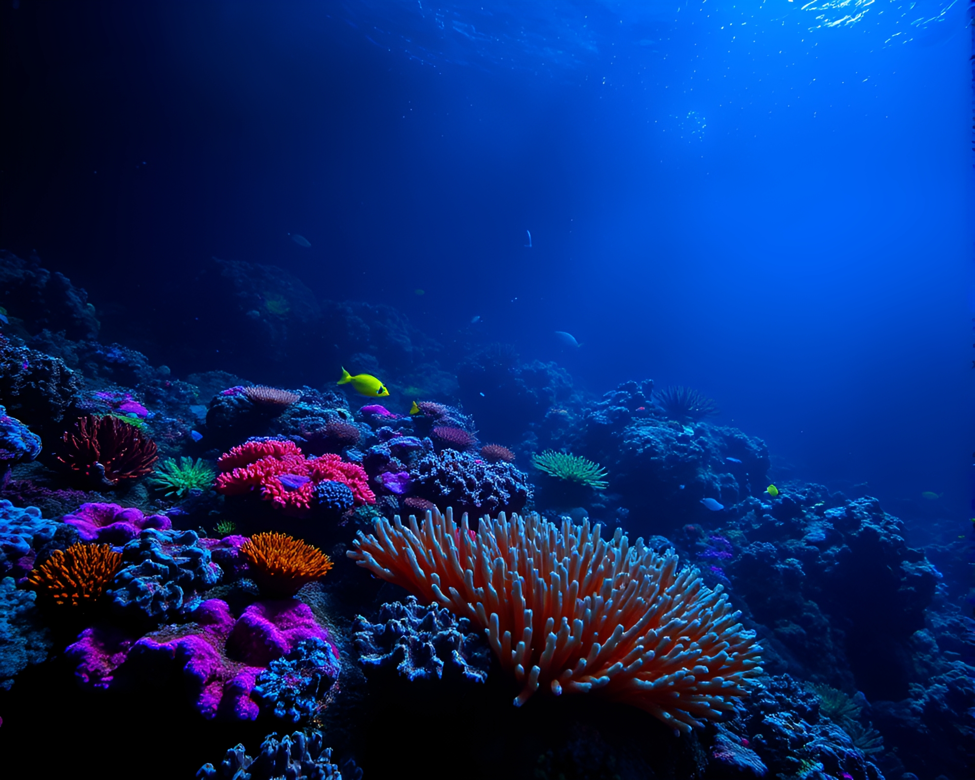 Tranquil Bioluminescent Coral Reef Illuminates Ocean Floor – free AI stock image