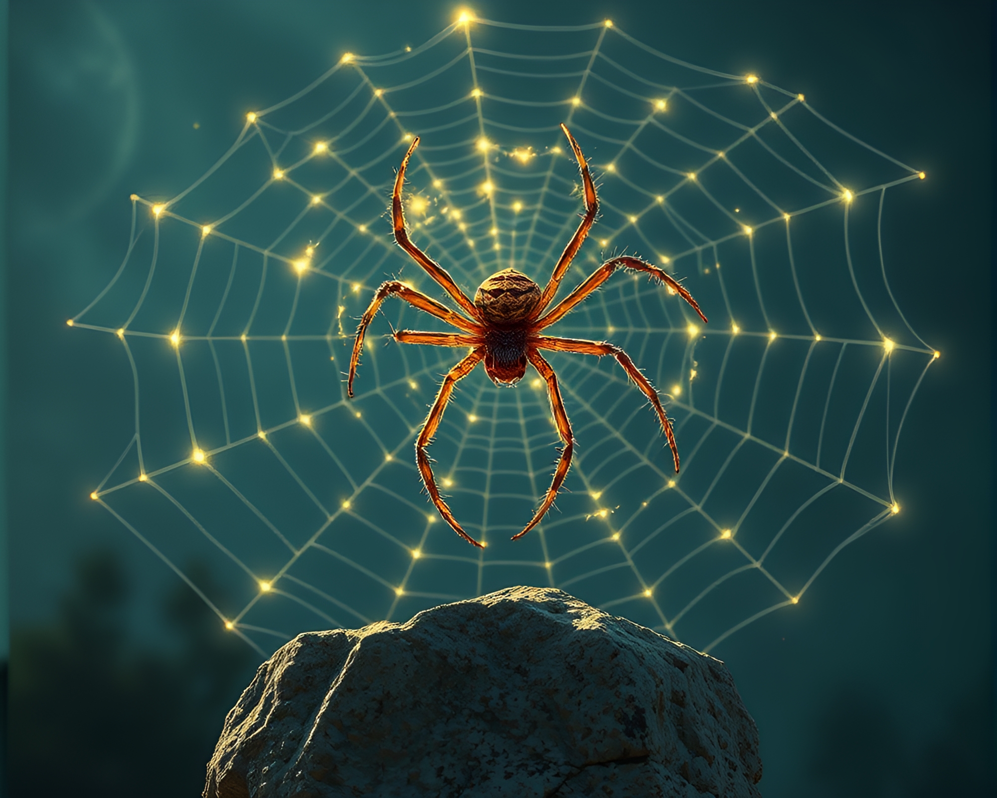 Mesmerizing Spider Weaving Intricate Quantum Web on Monument – free AI stock image