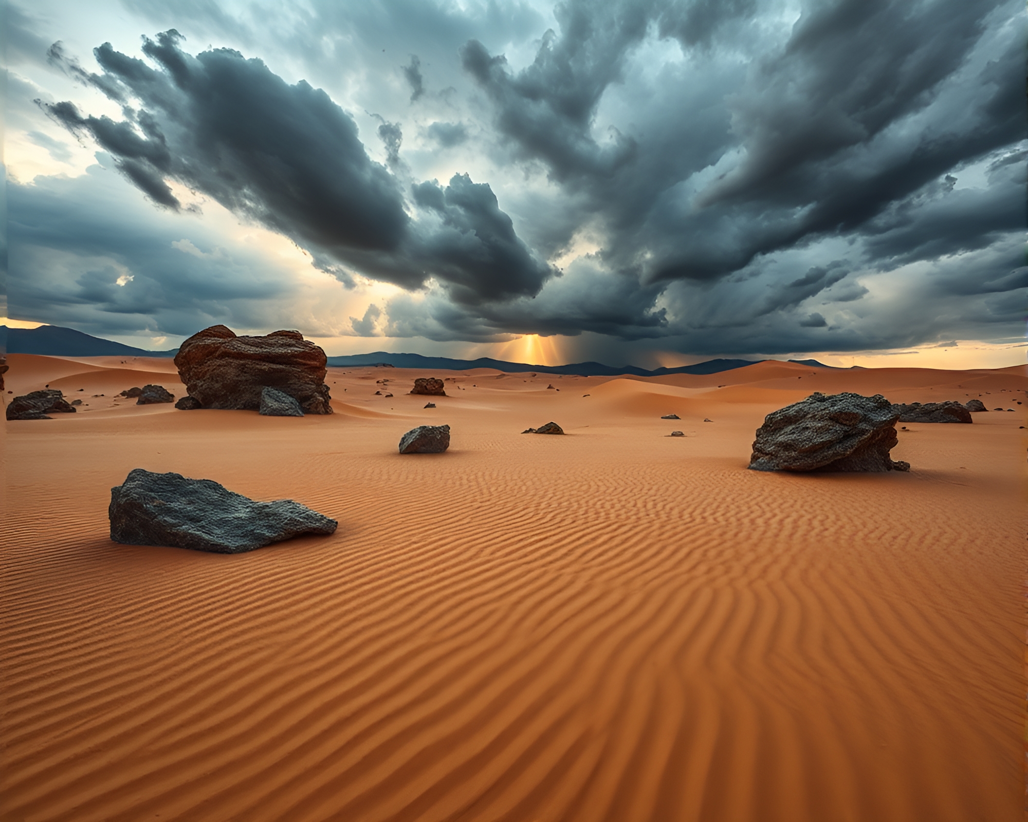 Ethereal Metallic Sand Desert Storm Landscape – free AI stock image