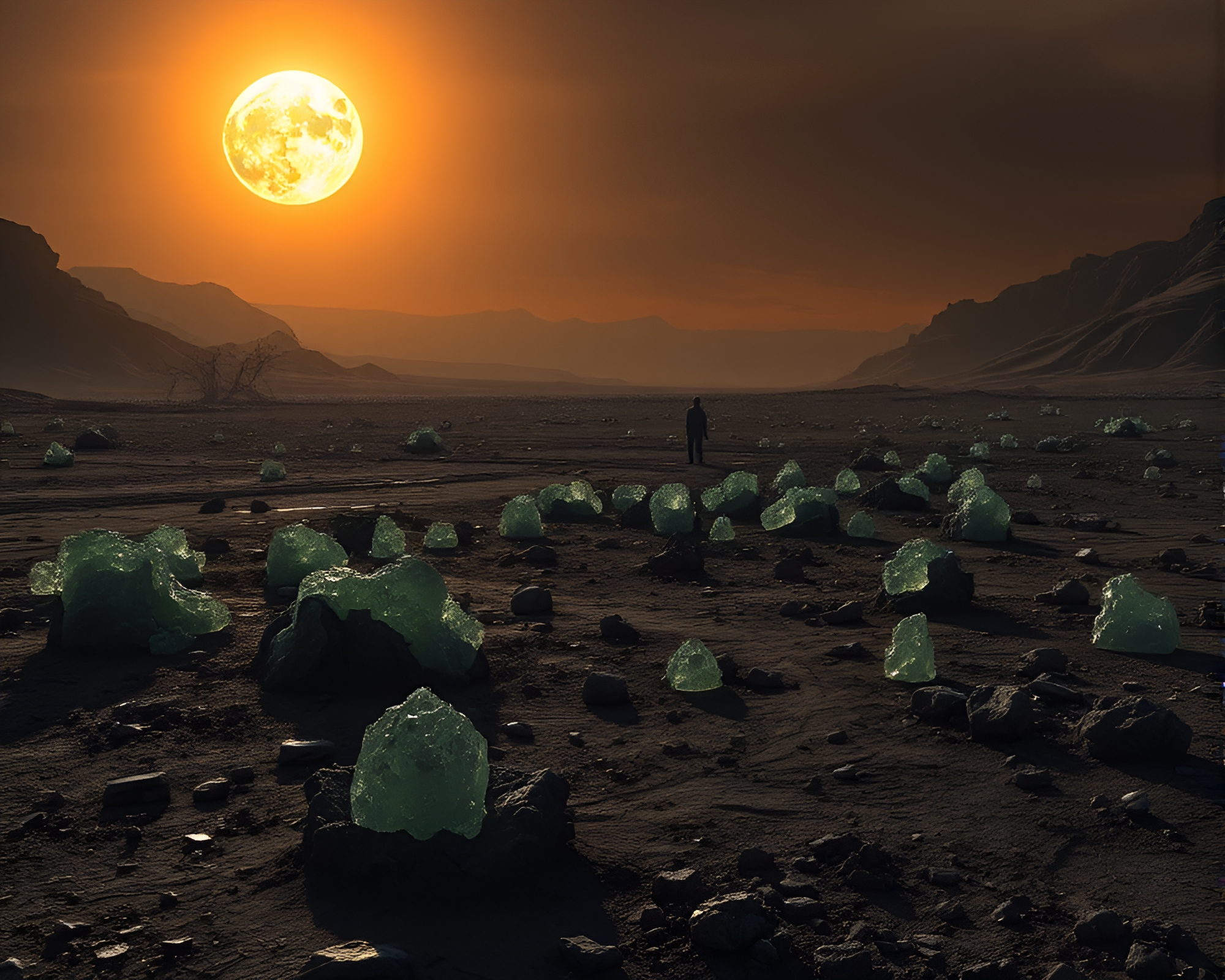 Eerie Desolation: Reflective Volcanic Glass in Dim Sunlight – free AI stock image