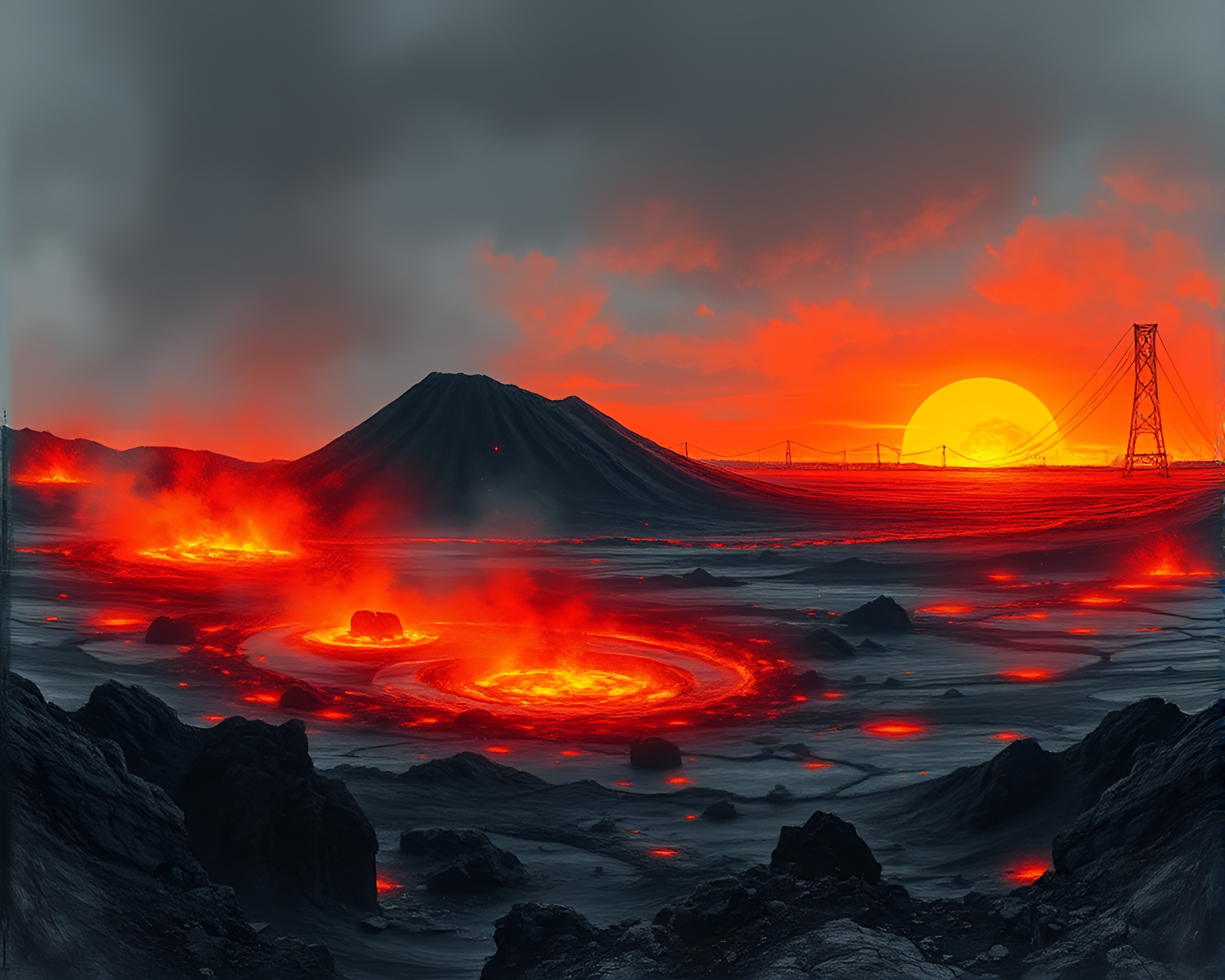 Volcanic Glass Plains: A Sketch of Fiery Beauty – free AI stock image