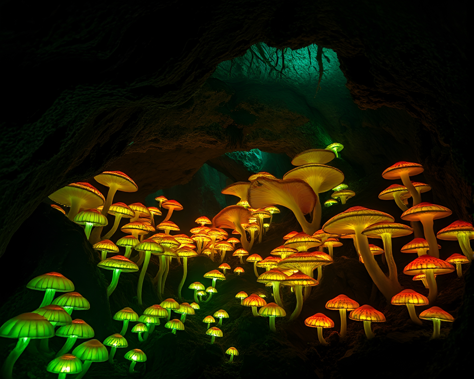 Ethereal Luminescent Fungi in Subterranean Forest Stock Photo – free AI stock image