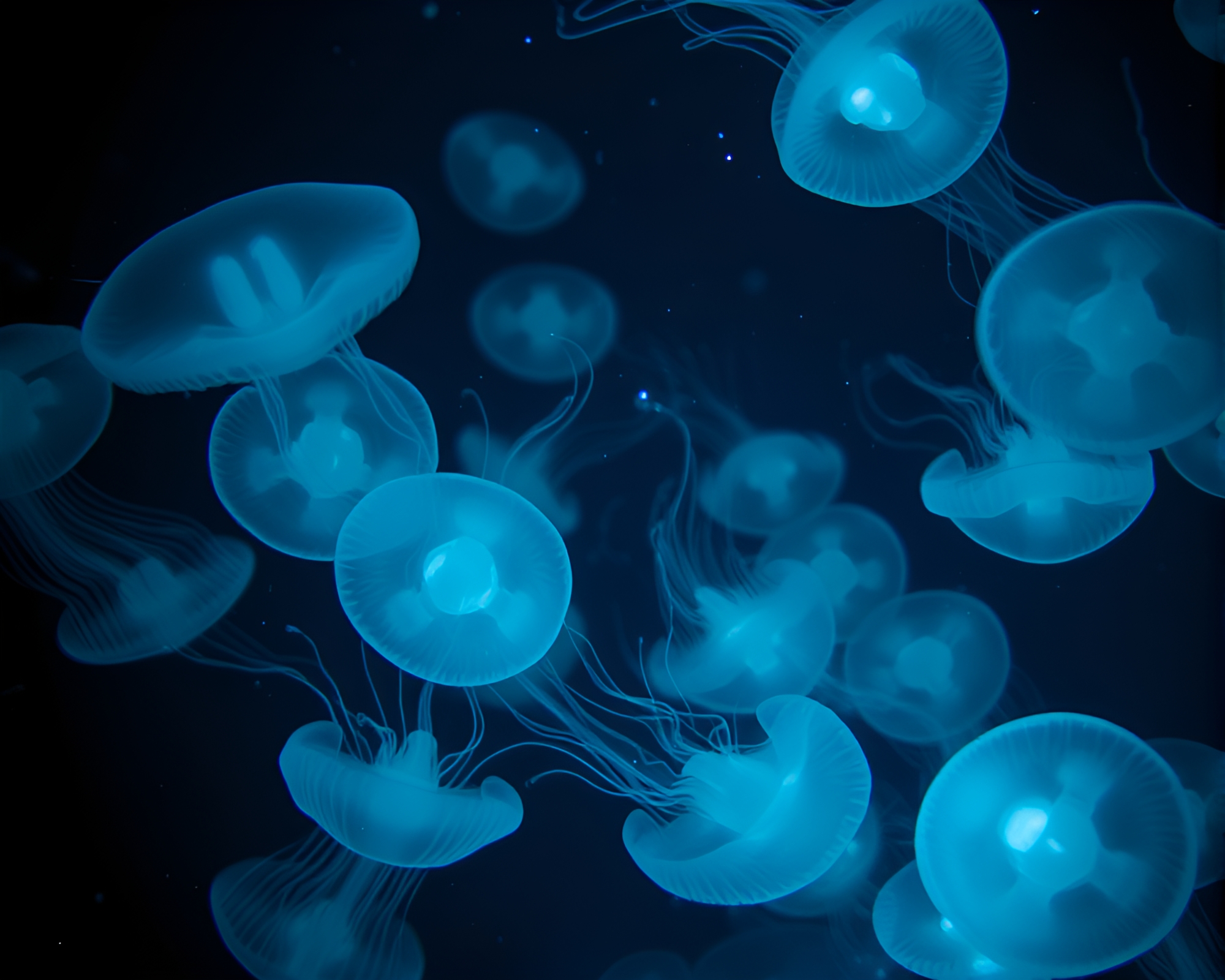 Bioluminescent Jellyfish Swarm: Ethereal Underwater Illumination – free AI stock image