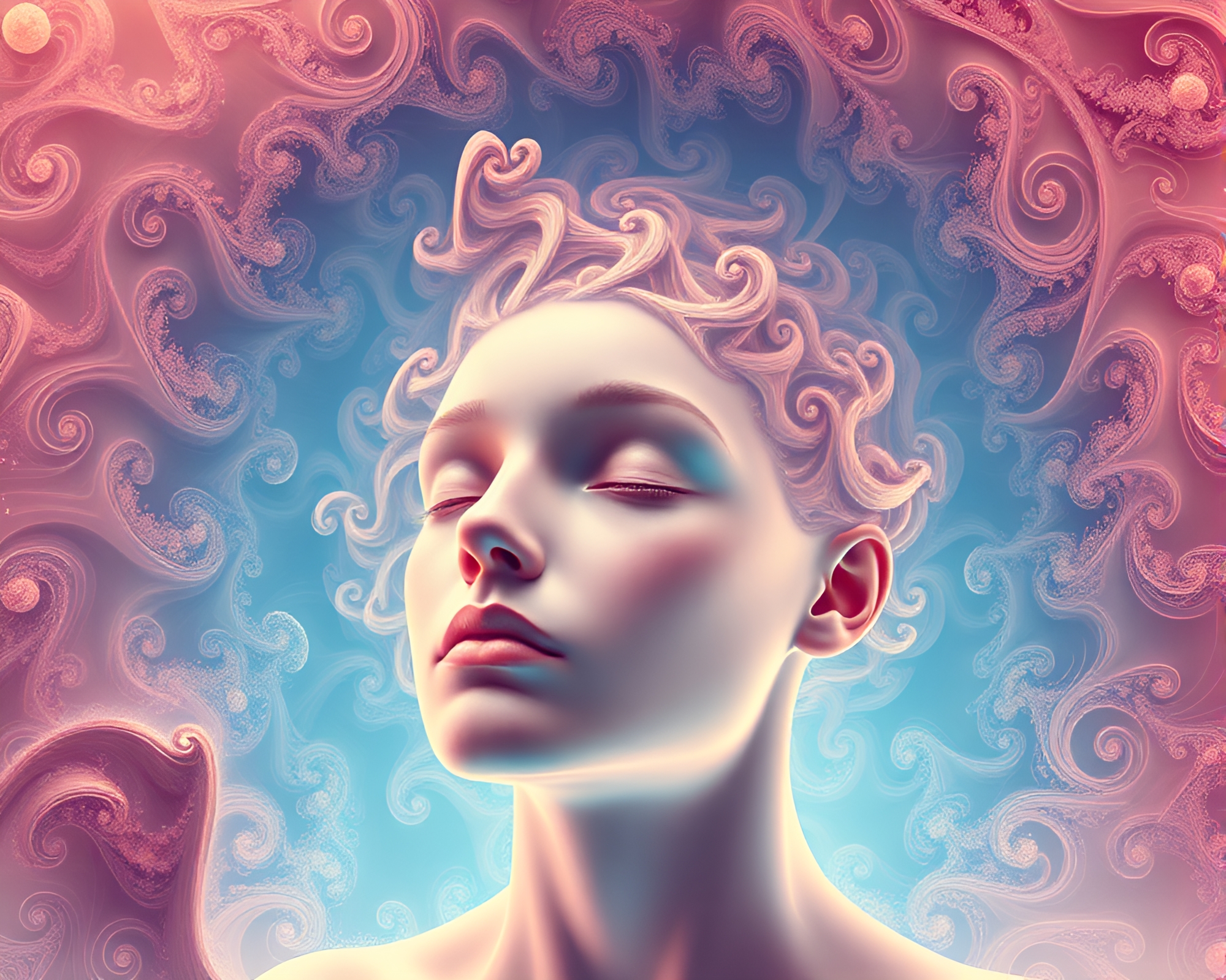 Serenity in Fractal Portrait: Intricate Digital Artwork – free AI stock image