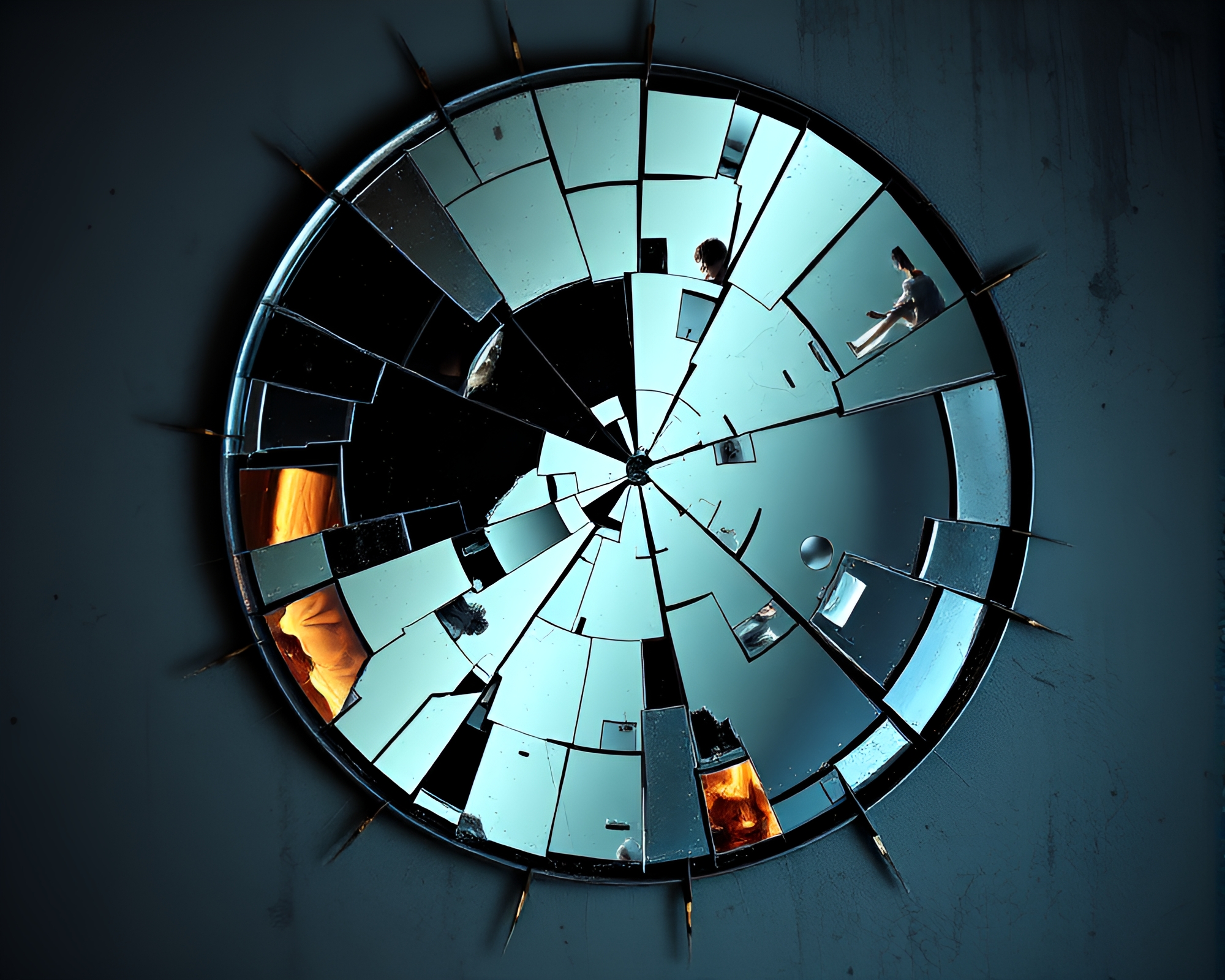 Captivating Surreal Photomontage of Shattered Mirror Reflections – free AI stock image