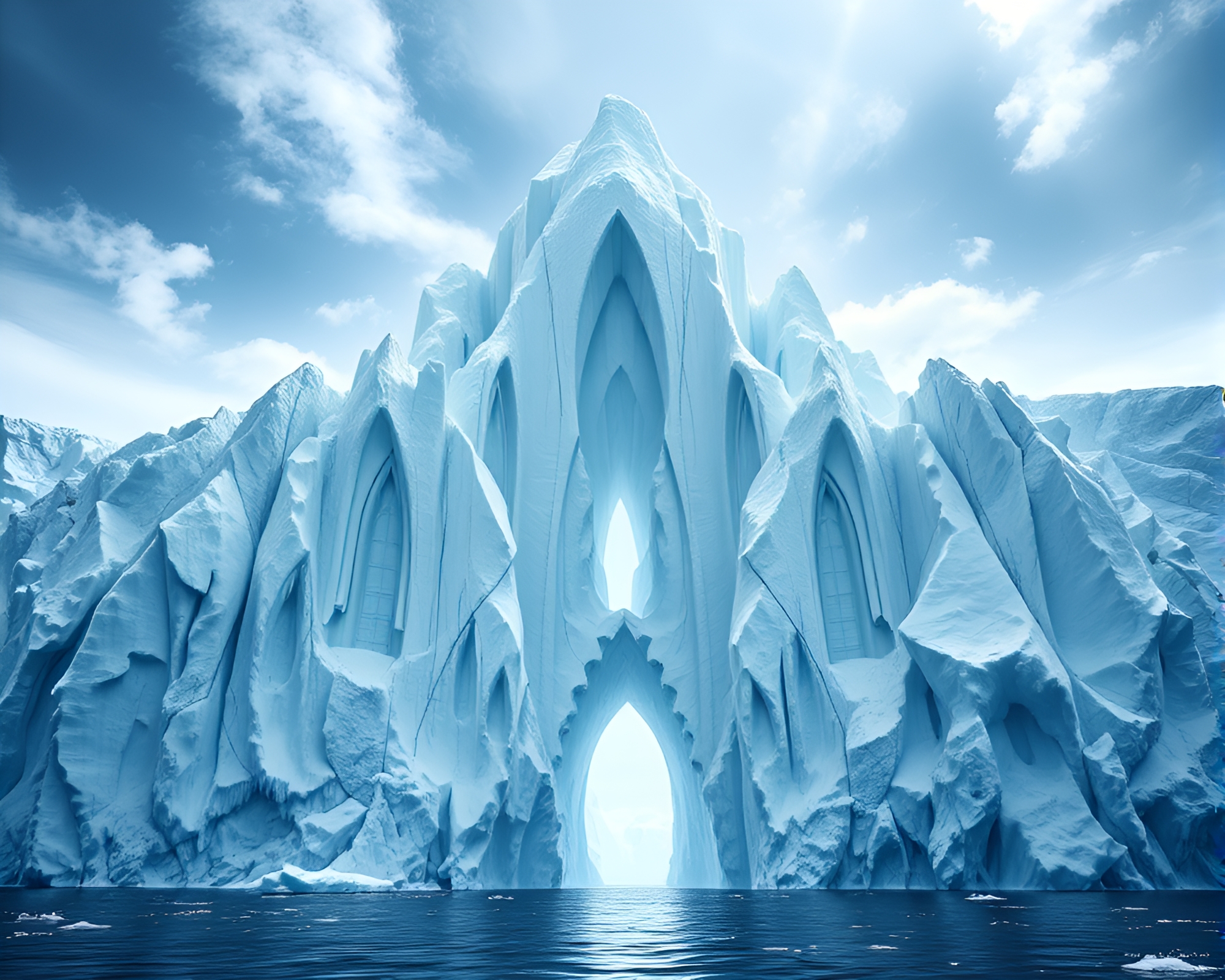 Majestic Iceberg Cathedral Floating in Ocean – free AI stock image