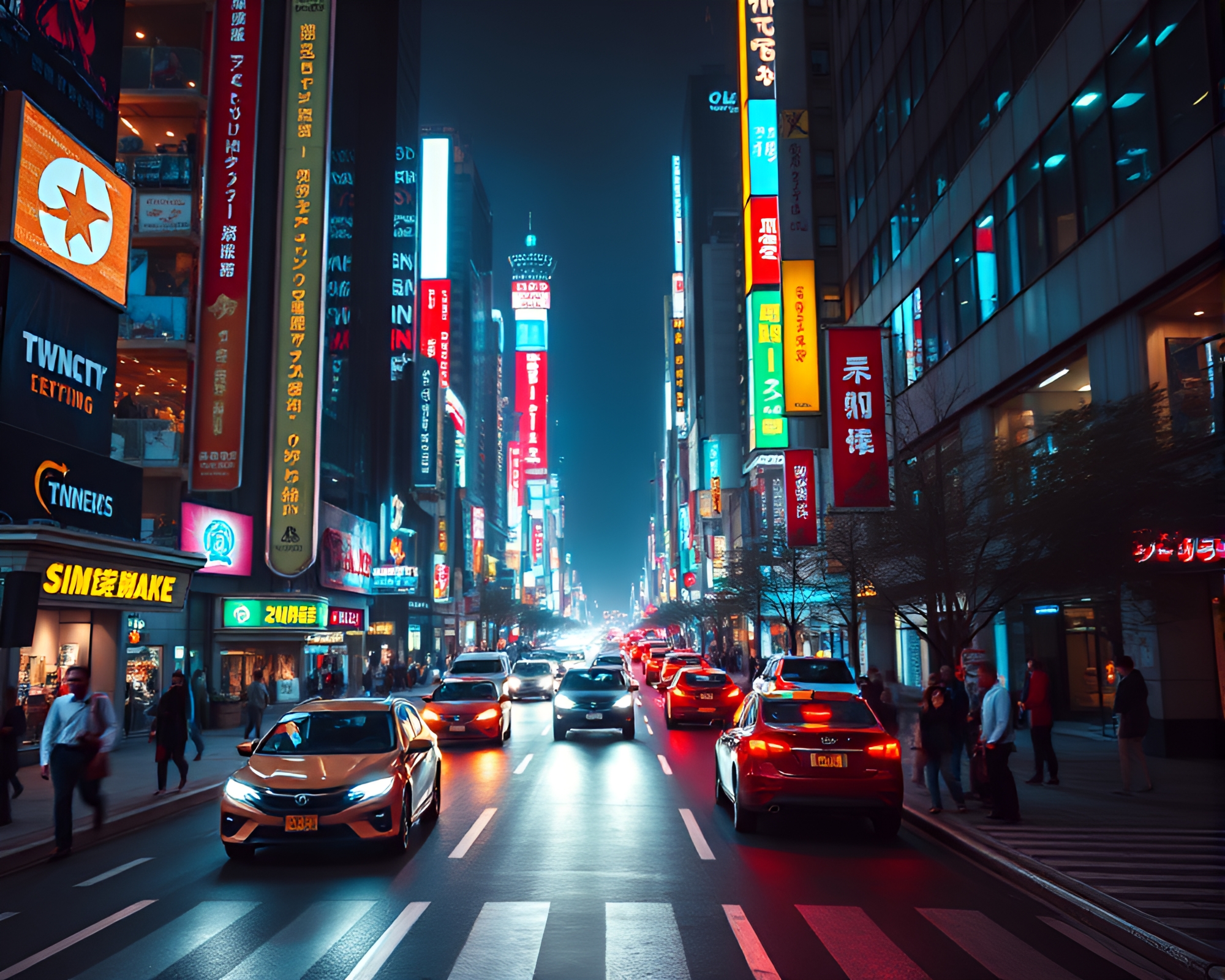 Neon-lit City Streets: Futuristic Urban Landscape at Night – free AI stock image