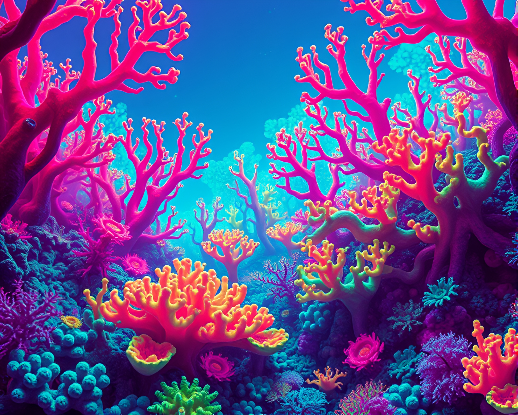 Colorful Alien Coral Forest: Mesmerizing Minimalist Landscape – free AI stock image