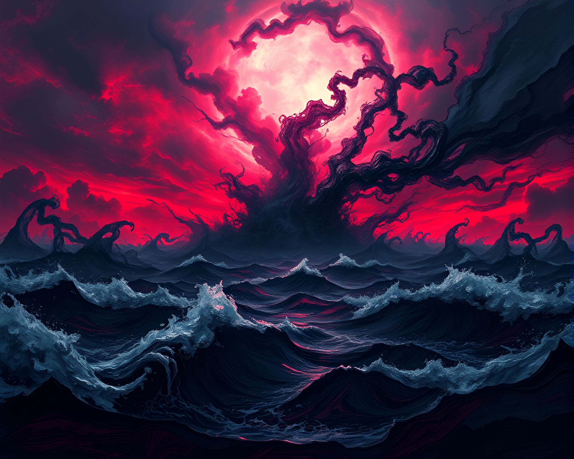 Swirling Ink Ocean: Apocalypse in 3D Rendering – free AI stock image
