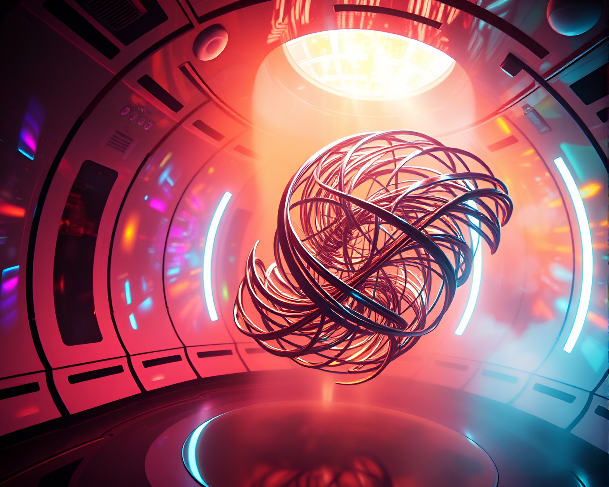 Jubilant Futuristic Zero-Gravity Kinetic Sculpture – free AI stock image