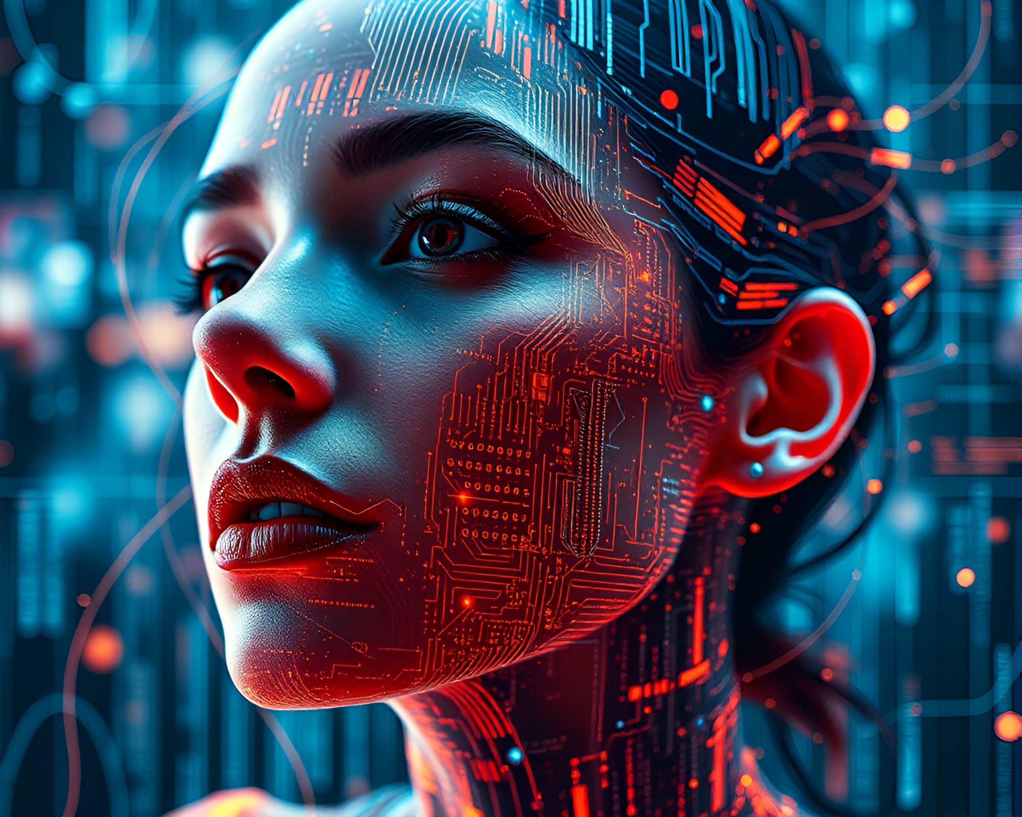 Mesmerizing Digital Portrait with Intricate Patterns and Movements – free AI stock image