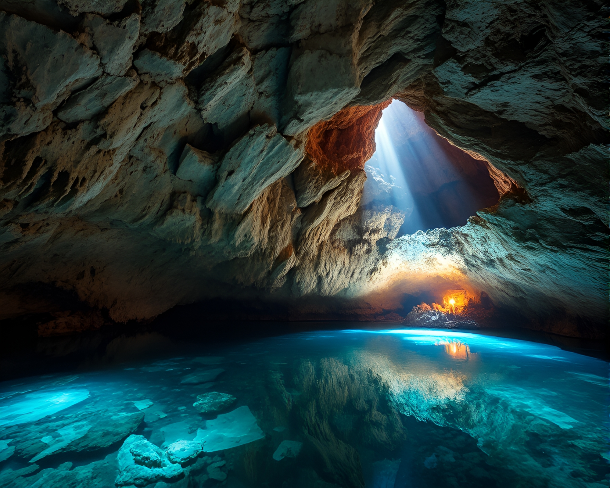 Ethereal Crystal Lake in Subterranean Cave – free AI stock image