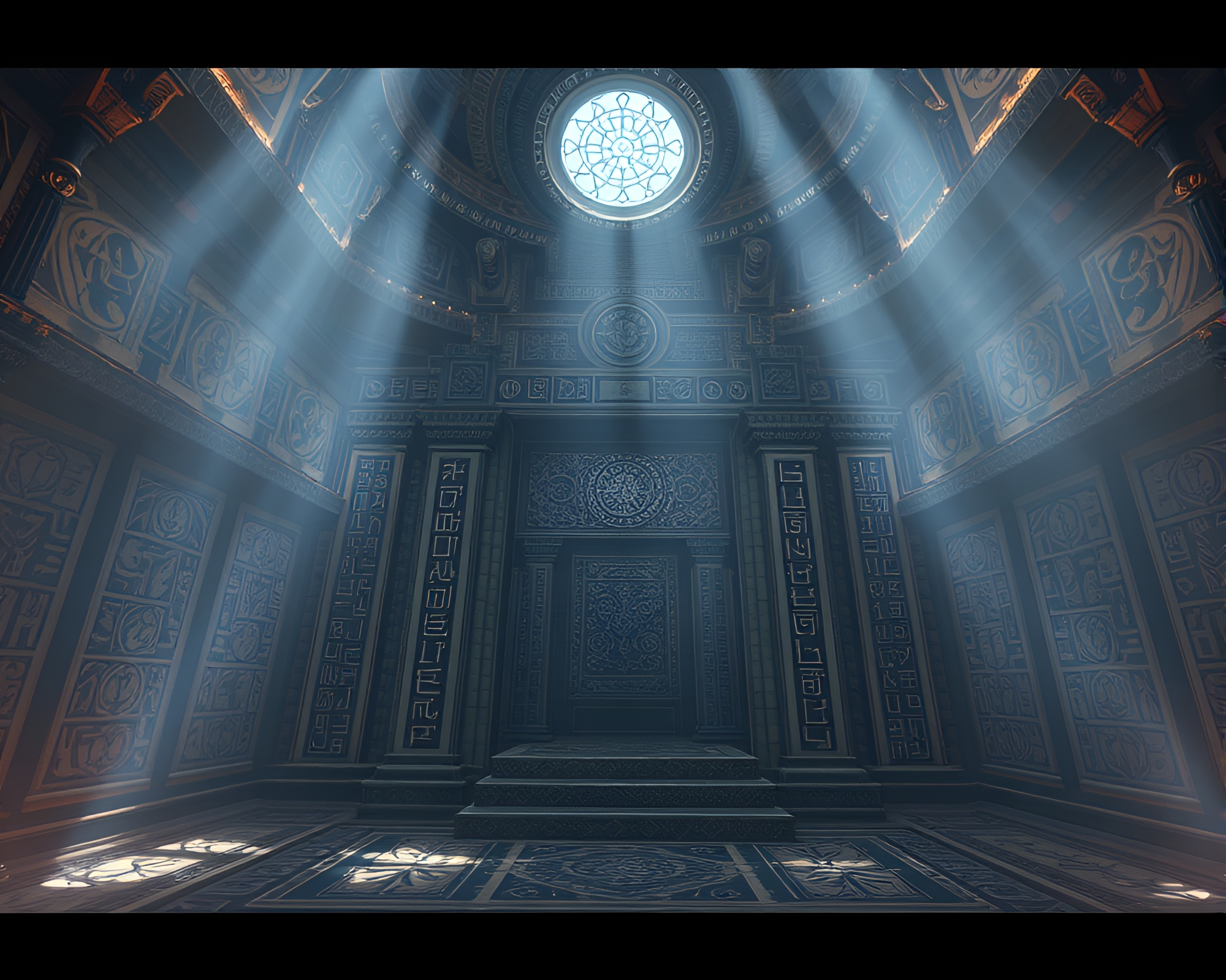 Enchanting Mystical Temple with Intricate Glyphs and Symbols Collage – free AI stock image