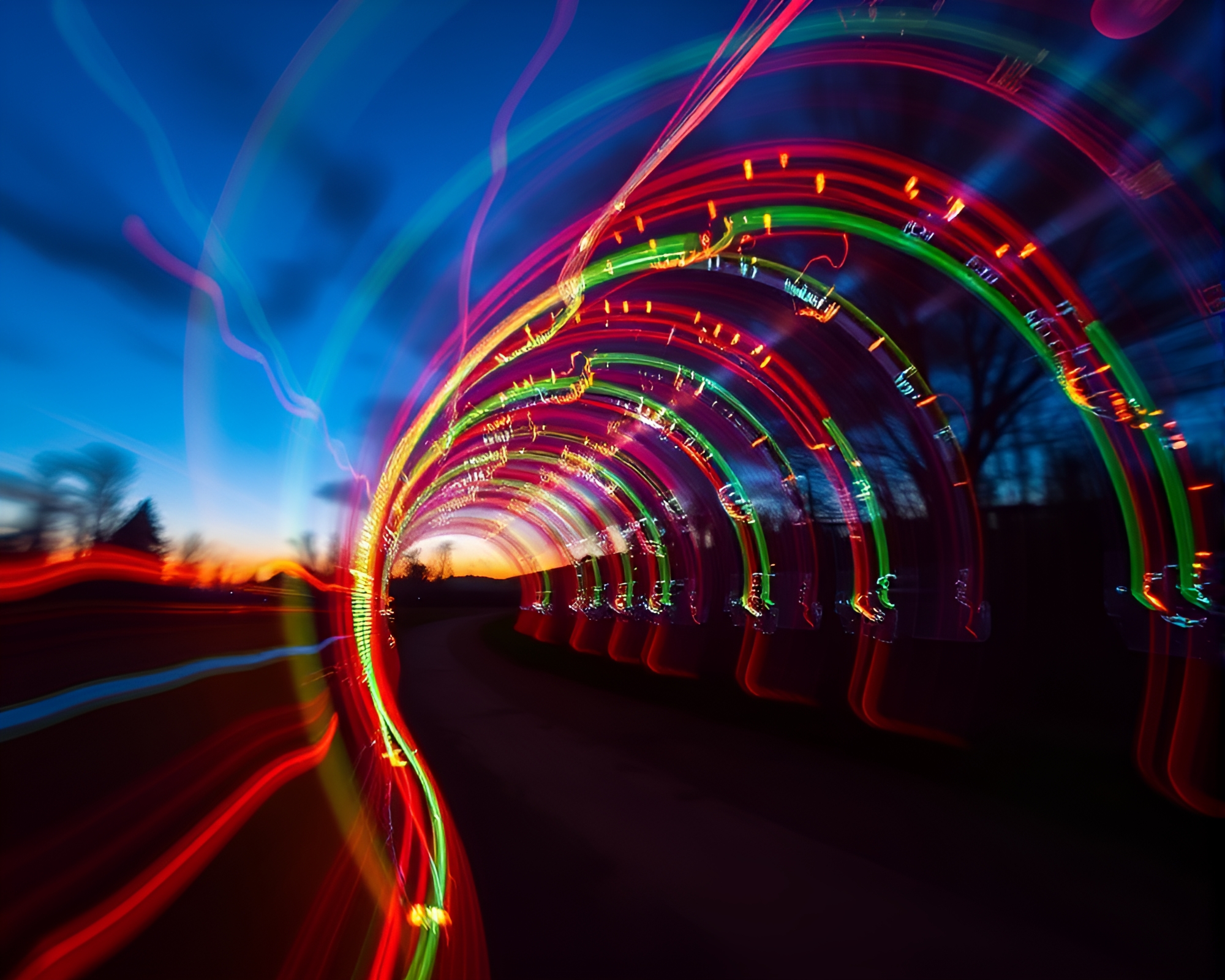 Mesmerizing Kinetic Light Tunnel at Twilight – free AI stock image