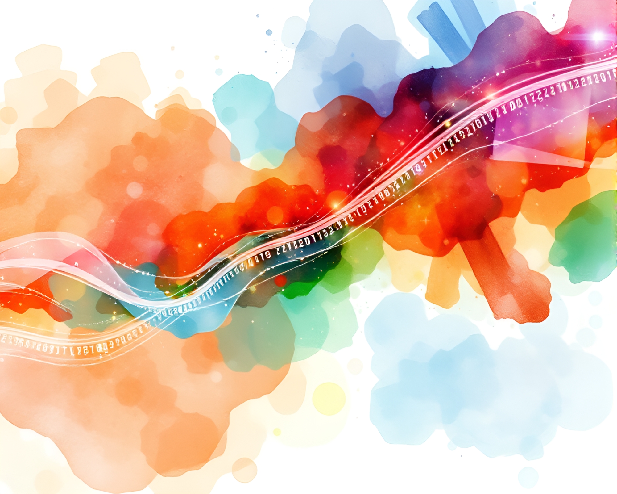 Breathtaking Fusion: Digital Datastream Meets Watercolor Splashes – free AI stock image