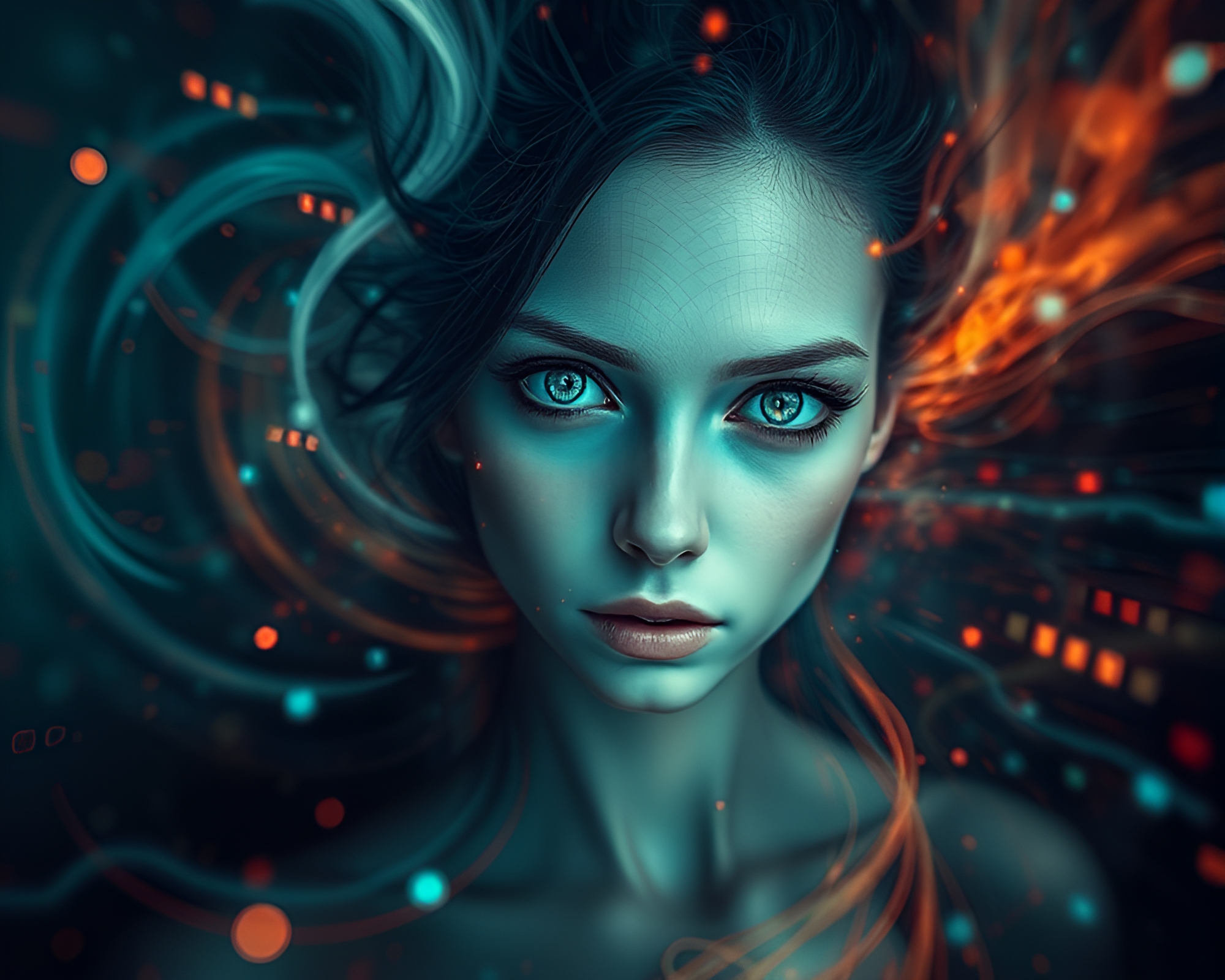 Ethereal Digital Portrait Transcends Reality in Surreal Image – free AI stock image