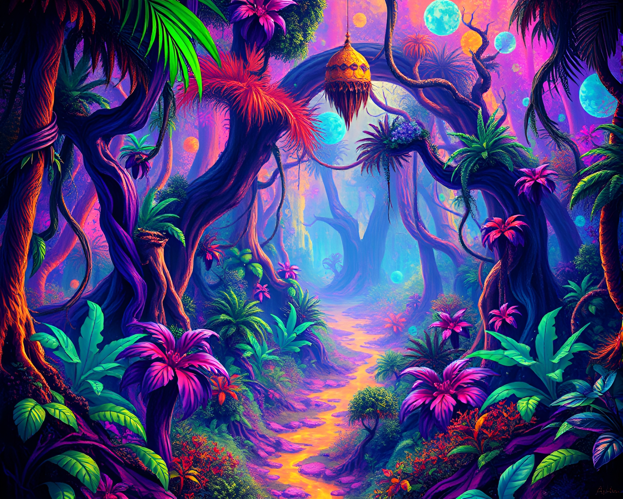 Ethereal Jungle: Neon Fractal Paradise – free AI stock image
