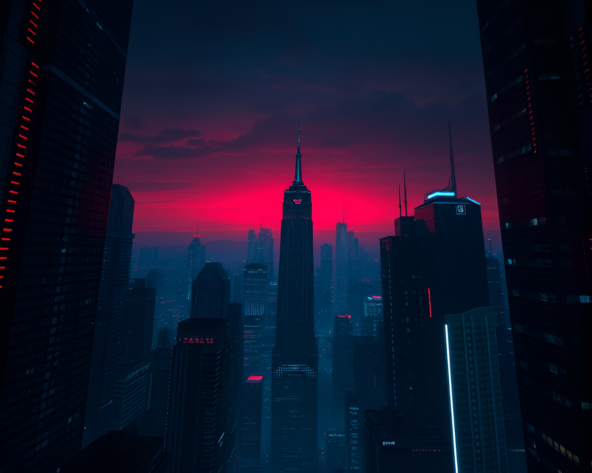 Intriguing Futuristic Cityscape with Noir Neon Lights – free AI stock image