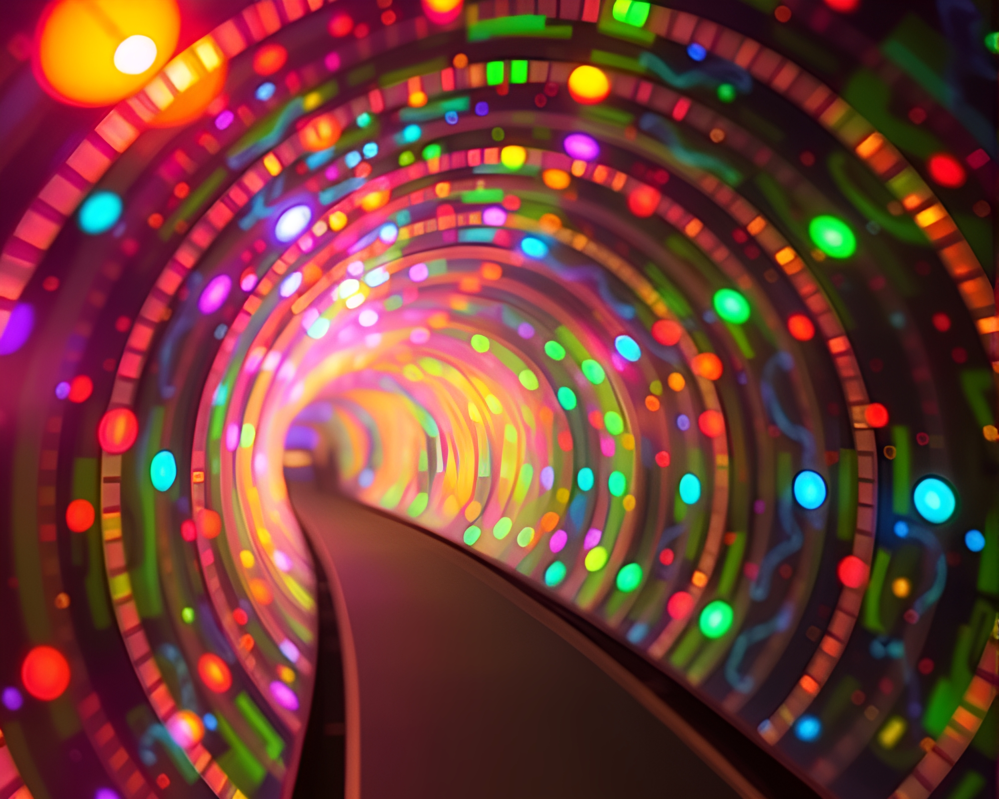Enchanting Kinetic Light Tunnel with Gouache Illustrations – free AI stock image