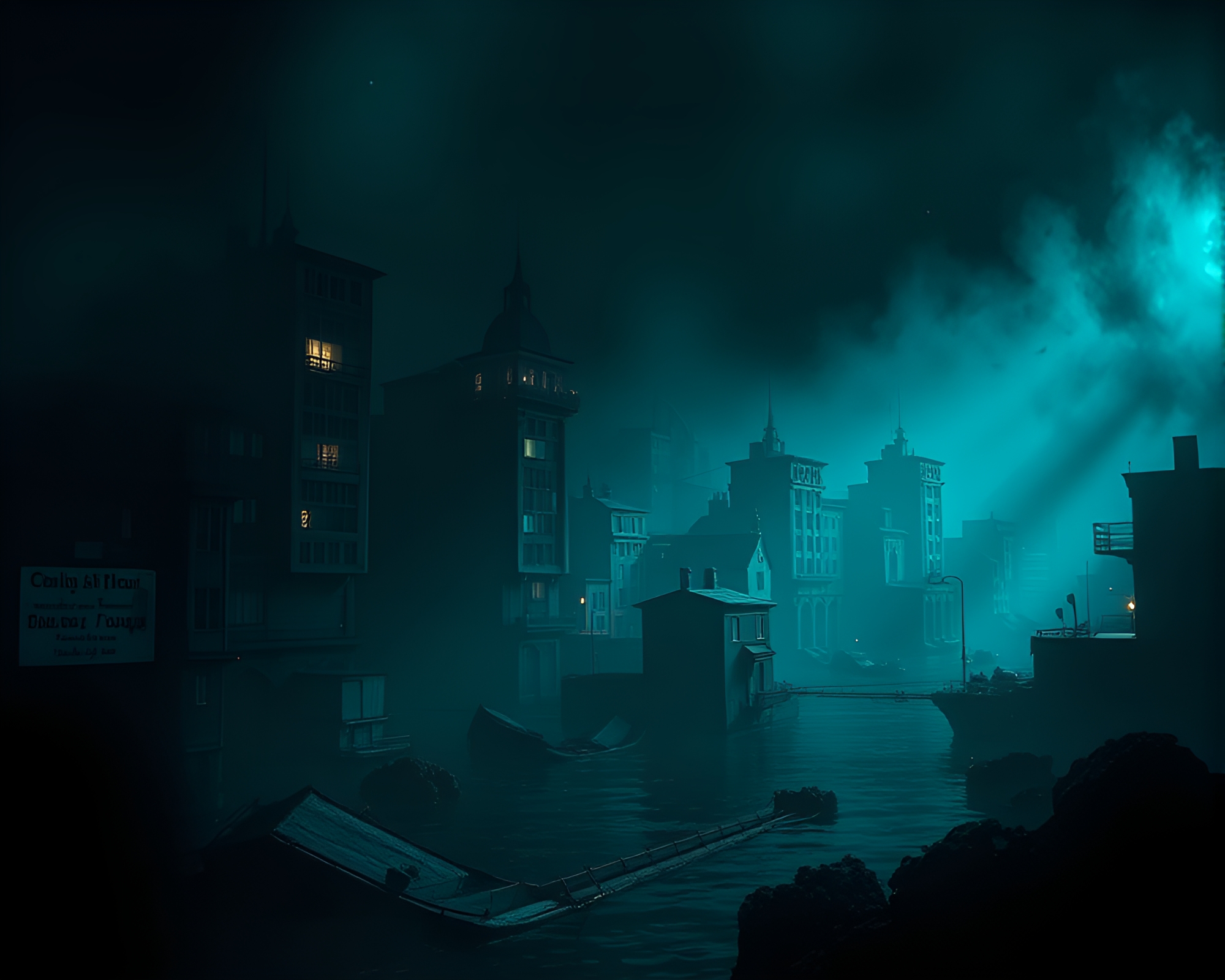 Eerie Sunken Cityscape Noir Stock Photo – free AI stock image