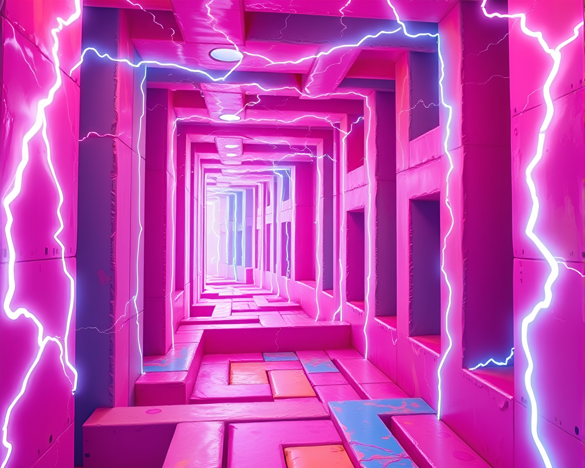 Electric Glow: A Mesmerizing Maze Exploration – free AI stock image