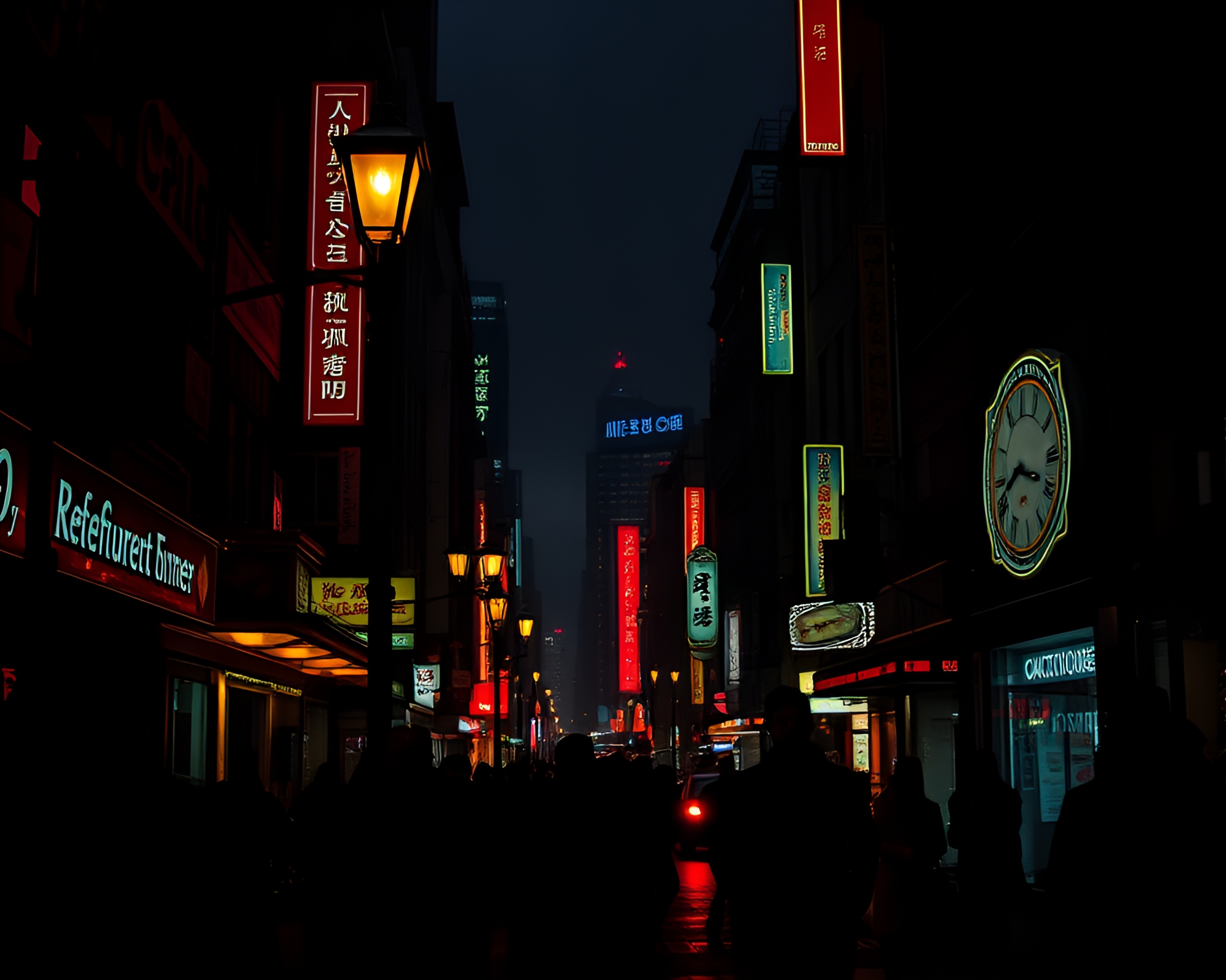 Mysterious Noir Cityscape Alive with Neon Lights – free AI stock image