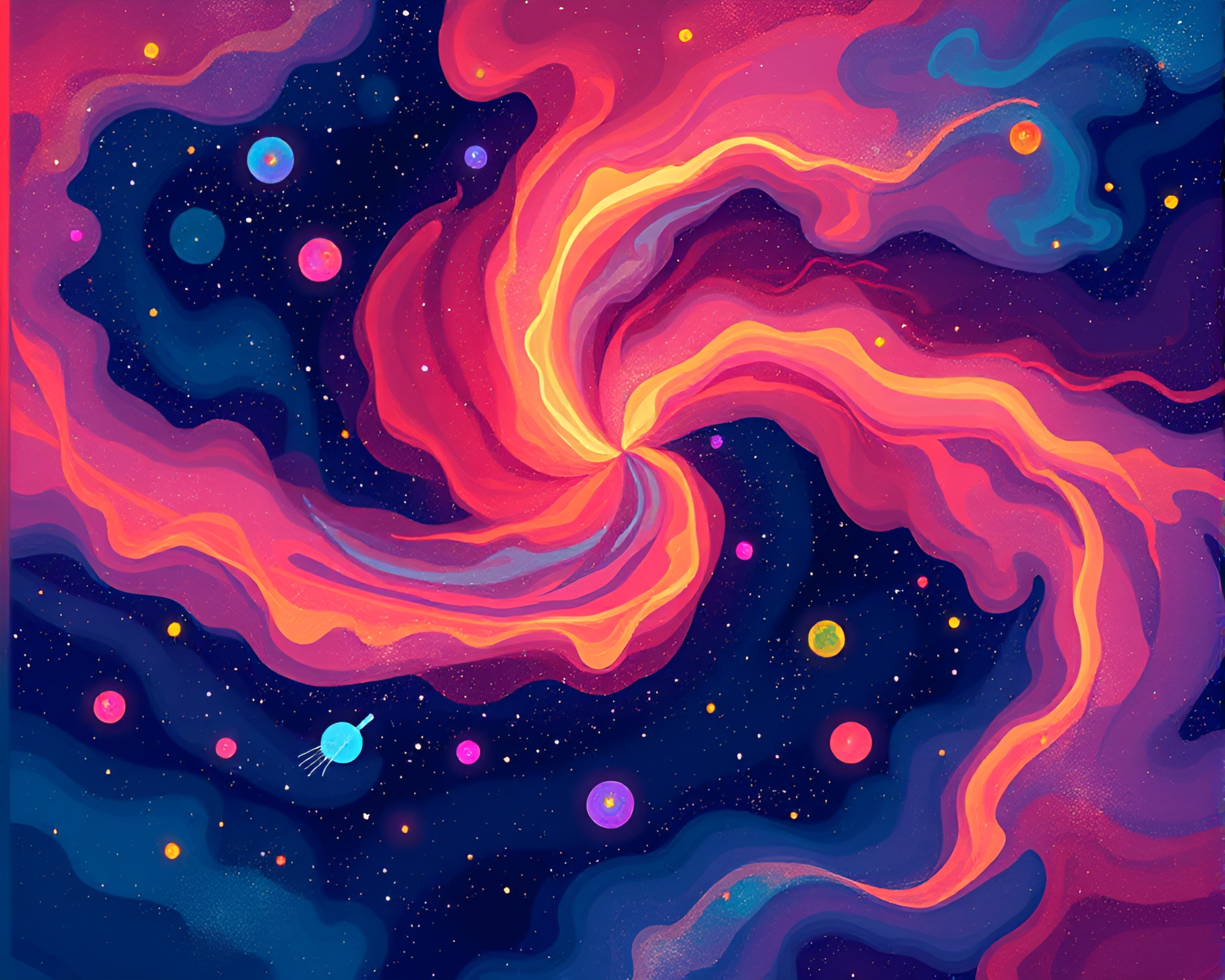 Playful Cosmic Nebula in Vibrant Illustration Style – free AI stock image