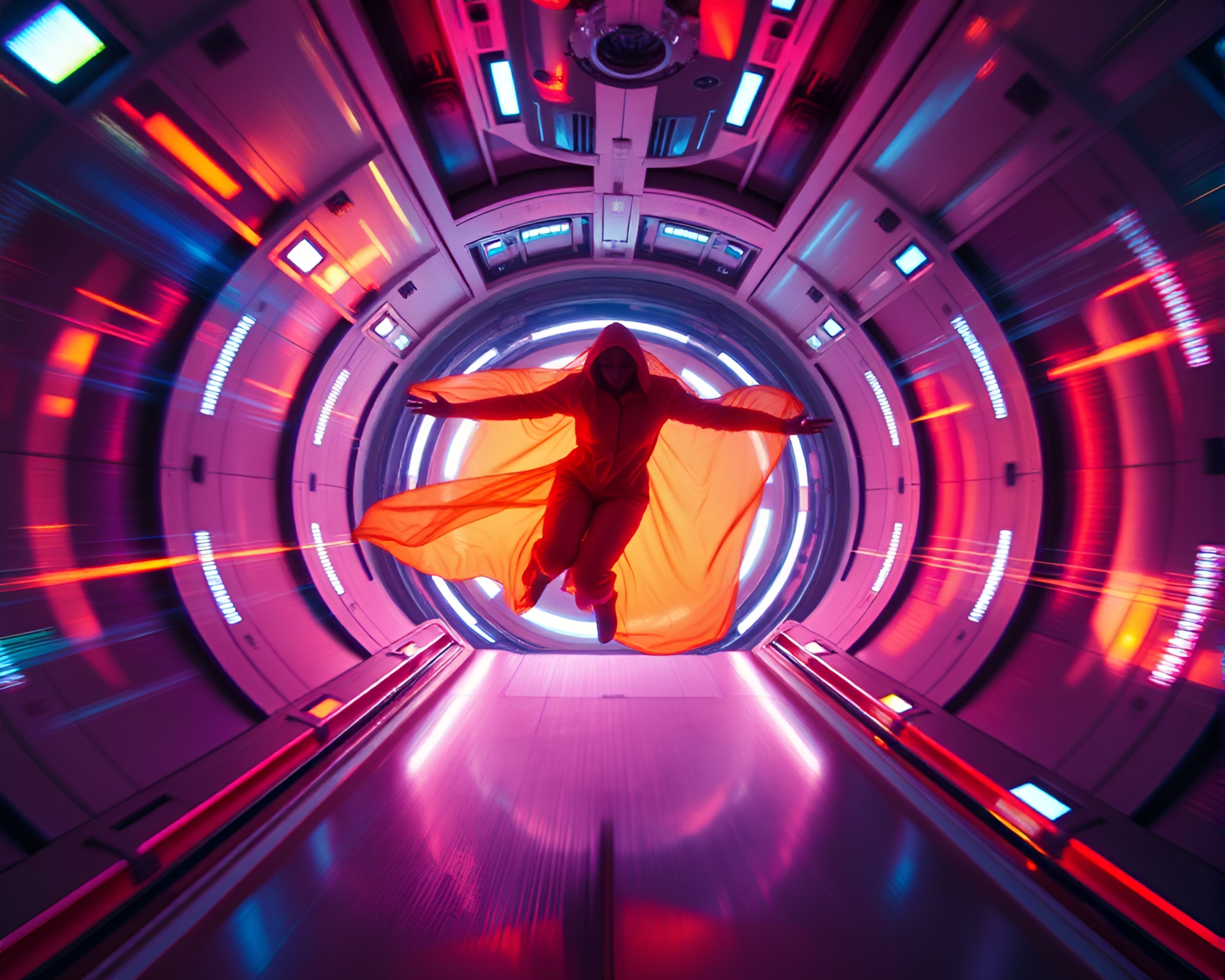 Futuristic Kinetic Portrait in Zero-Gravity Chamber – free AI stock image