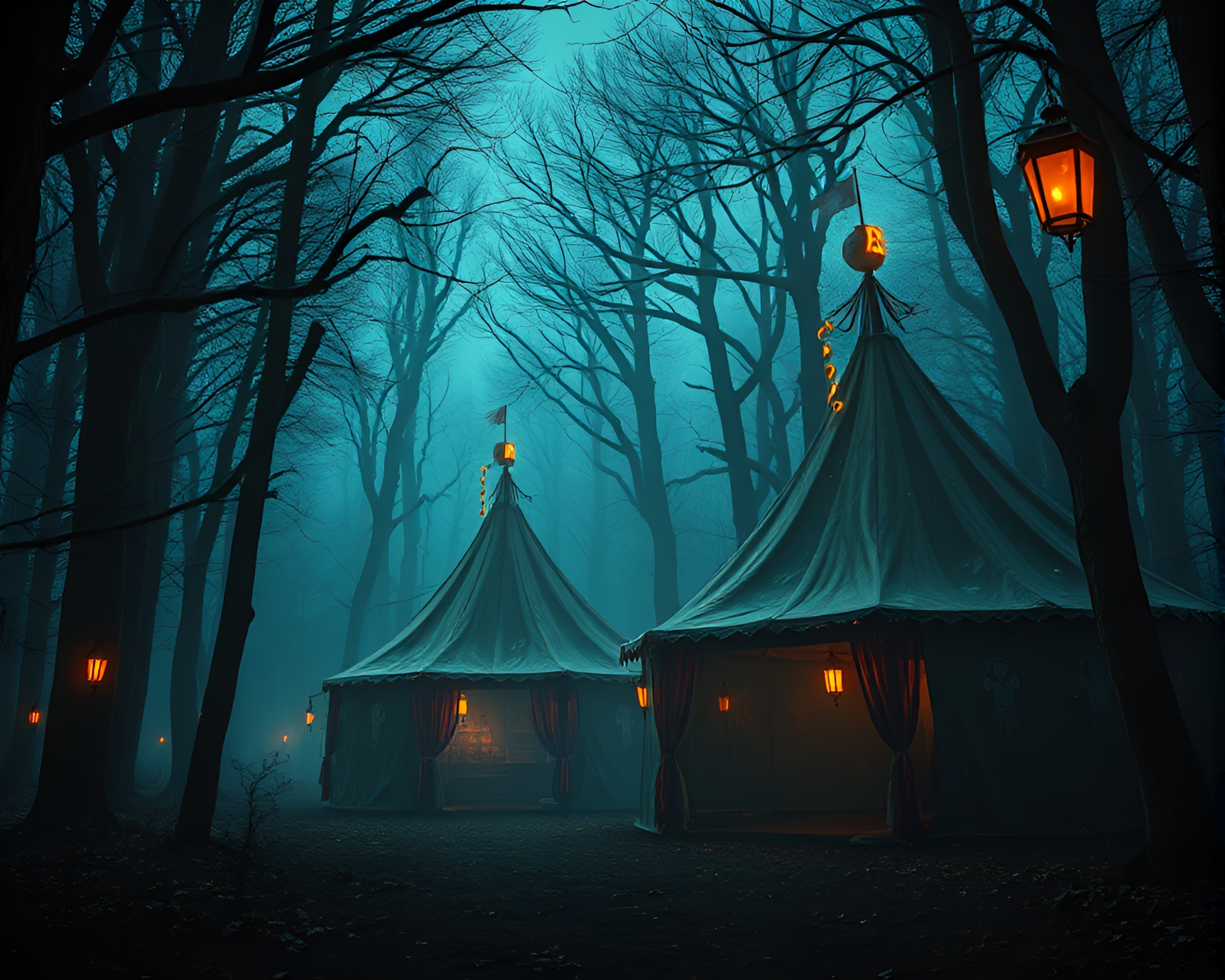 Ethereal Spectral Carnival Emerges From Ancient Forest Shadows – free AI stock image