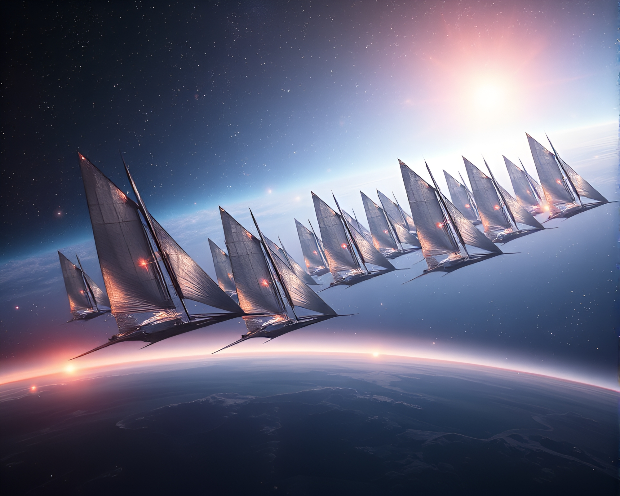 Ethereal Solar Sail Fleet Glides Through Space – free AI stock image