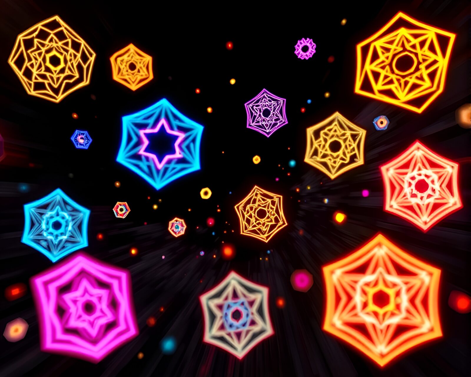 Colorful moving shapes with intricate historical patterns in motion