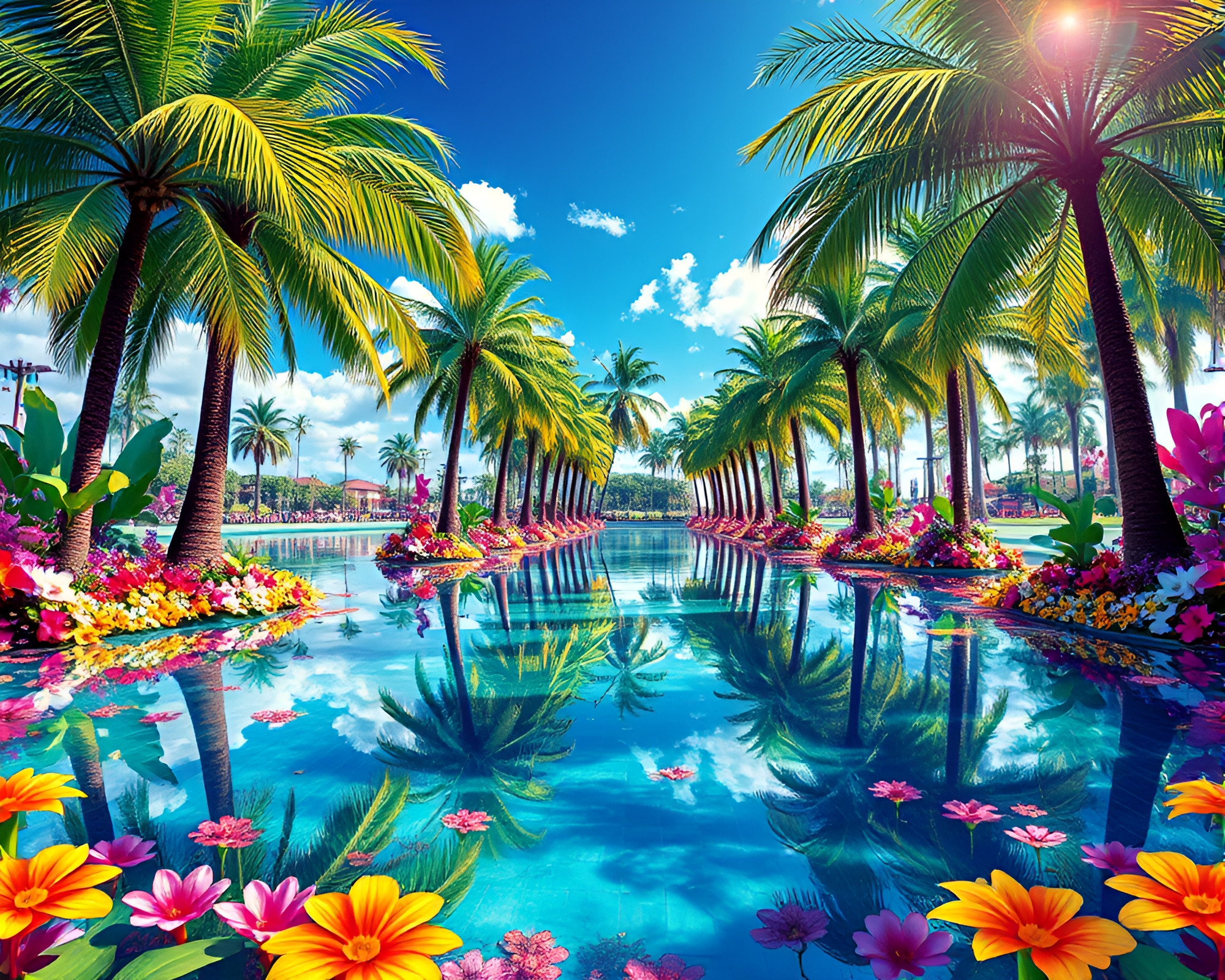 Surreal Oasis Reflection: Mesmerizing Modern Art Masterpiece – free AI stock image