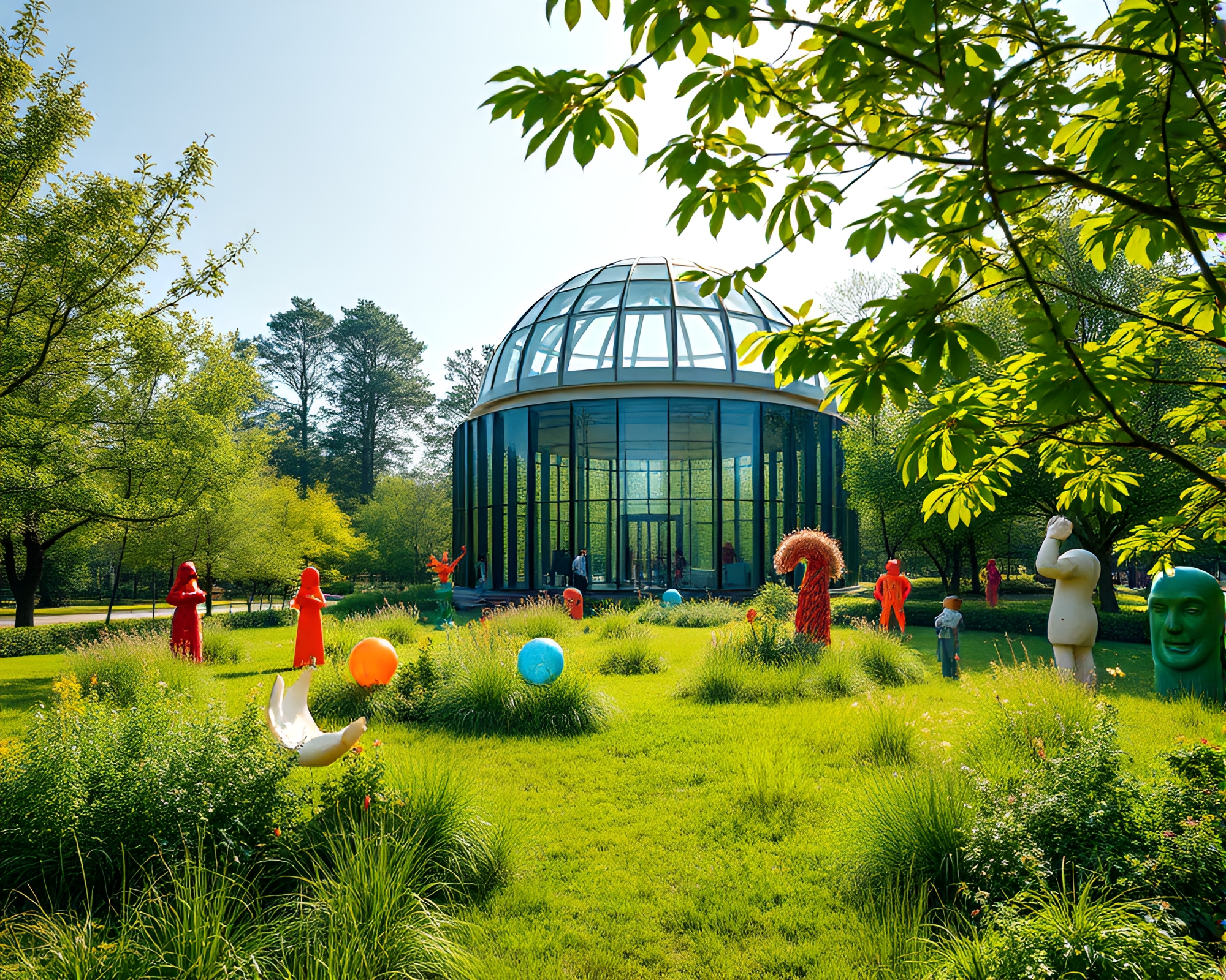 Glass-walled Observatory in Lush Green Landscape – free AI stock image