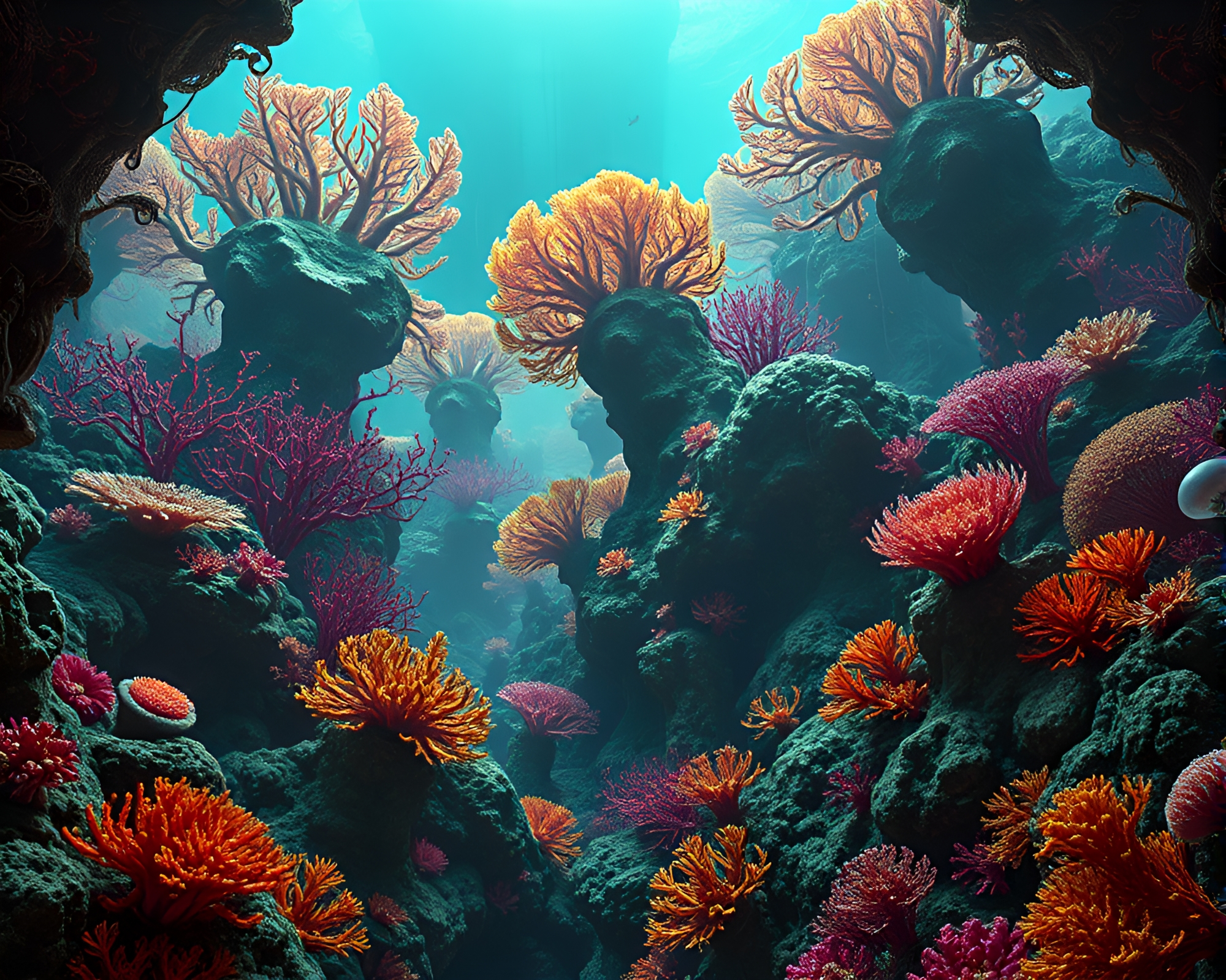 Vivid Alien Coral Forest With Oppressive Atmosphere – free AI stock image