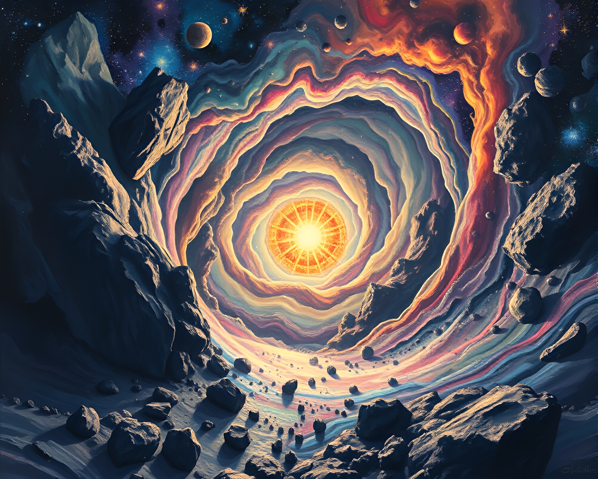Ethereal Cosmic Vortex Captured in Vivid Gouache Painting – free AI stock image