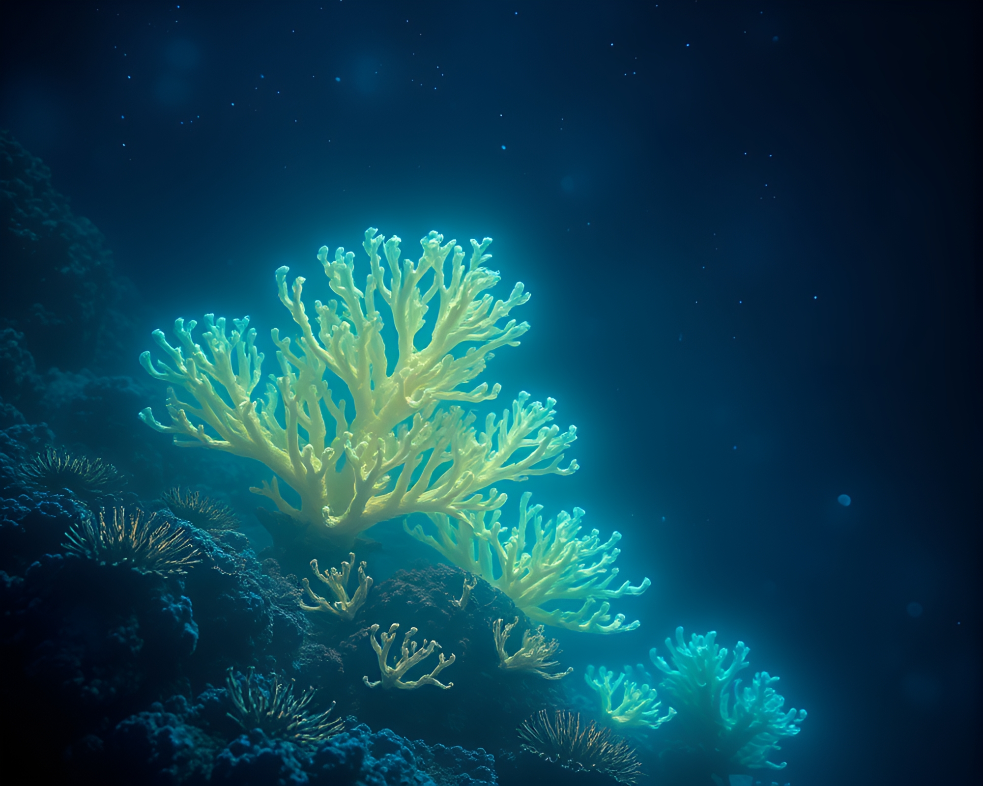 Ethereal Bioluminescent Coral Reef Underwater Tranquility – free AI stock image