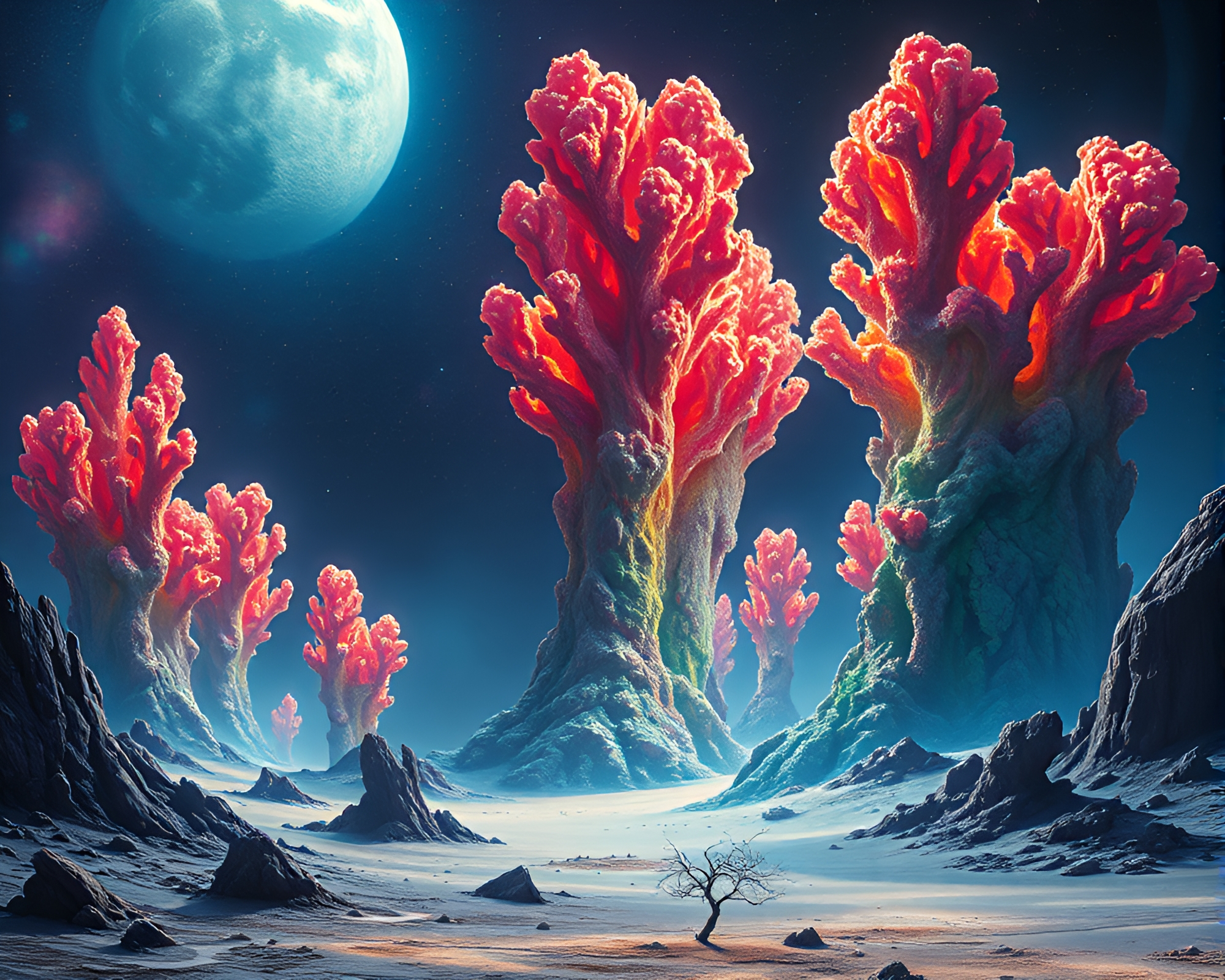 Enigmatic Alien Coral Structures in Vivid Hues – free AI stock image
