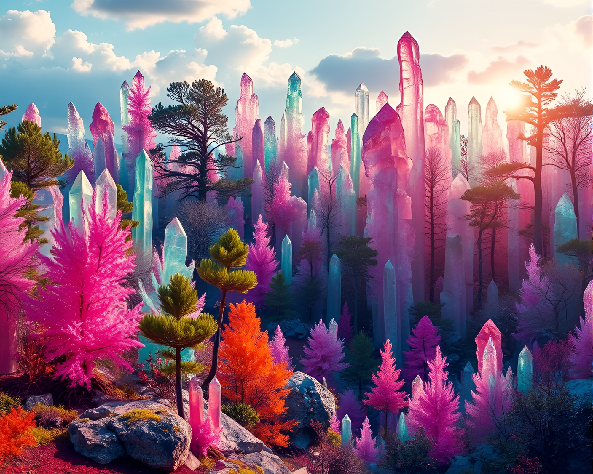 Enchanting Silicon Crystal Forest: A Surreal Landscape Marvel – free AI stock image