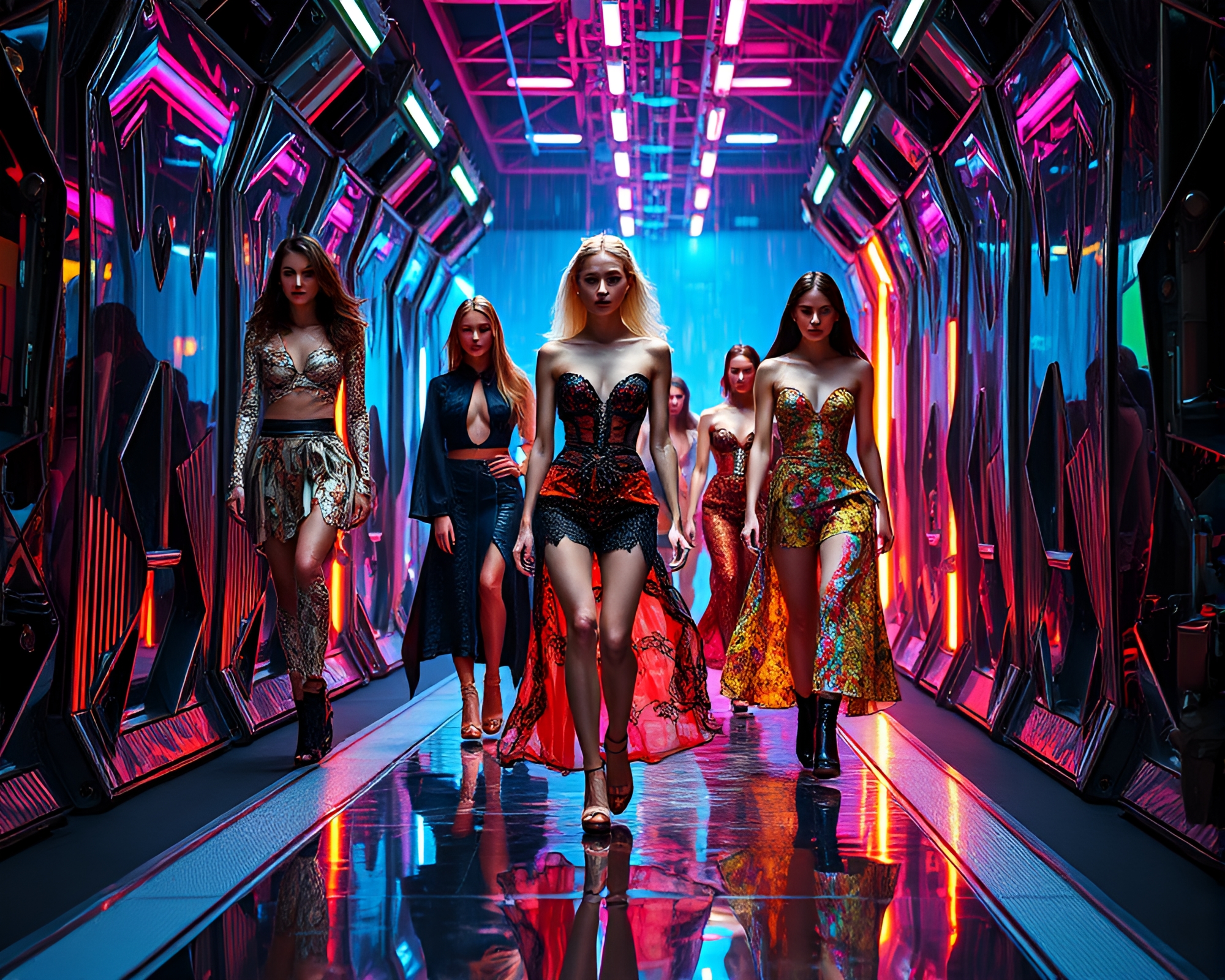 Innovative Fashion Extravaganza in Futuristic Metropolis – free AI stock image