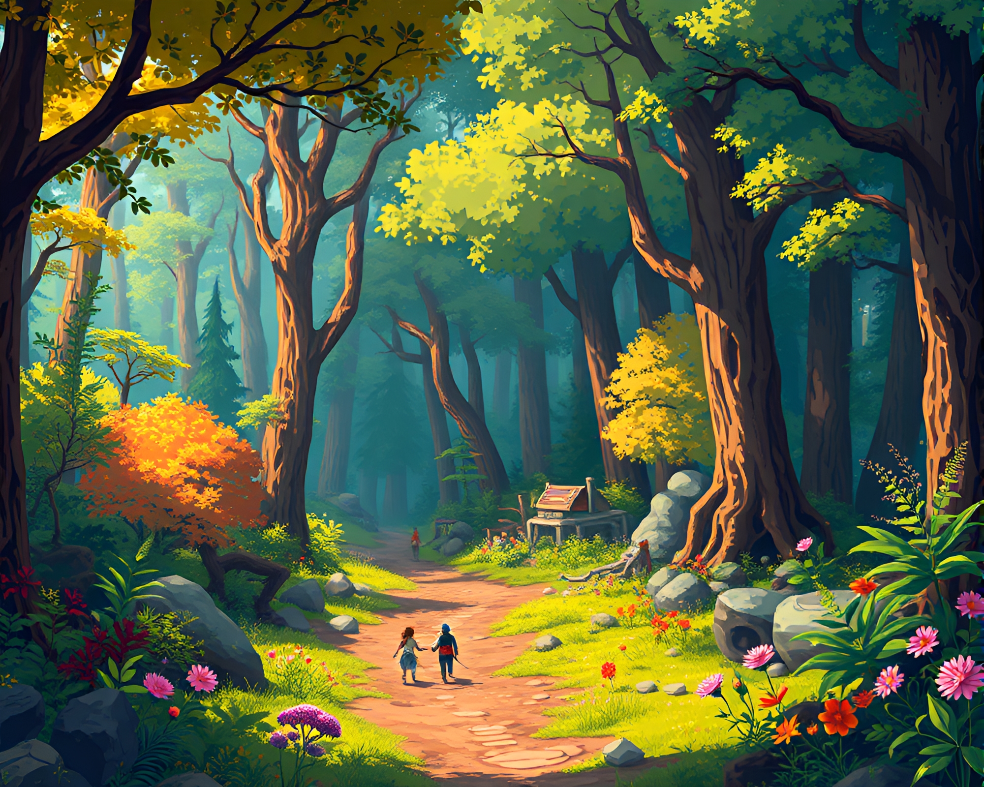 Vibrant Pixel Forest Teeming with Life – free AI stock image