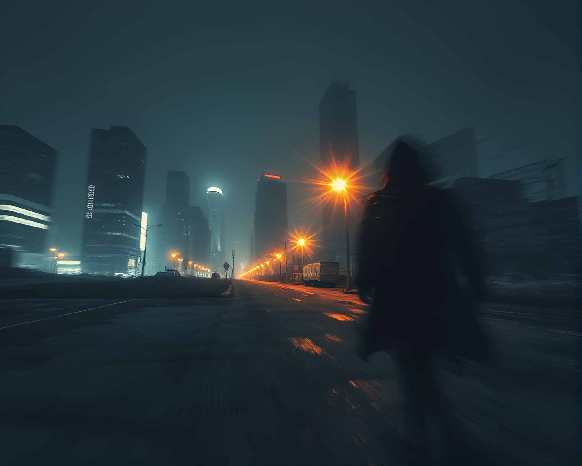 Mysterious Figure in Motion: Charcoal Sketch Night Scene – free AI stock image